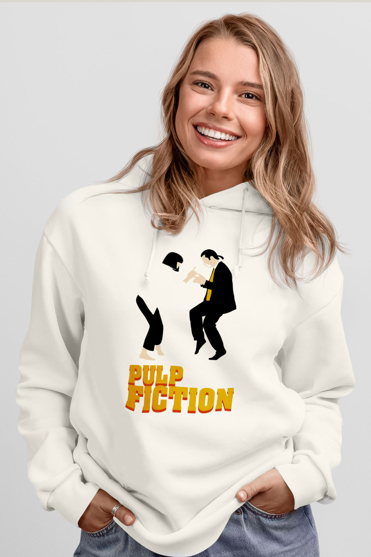 Pulp Fiction Beyaz Unisex Hoodie