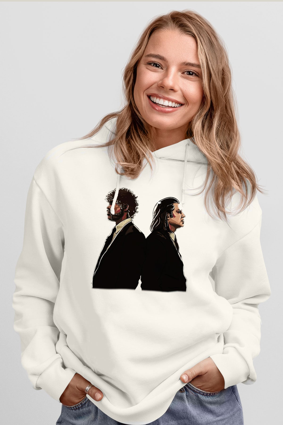 Pulp Fiction Beyaz Unisex Hoodie