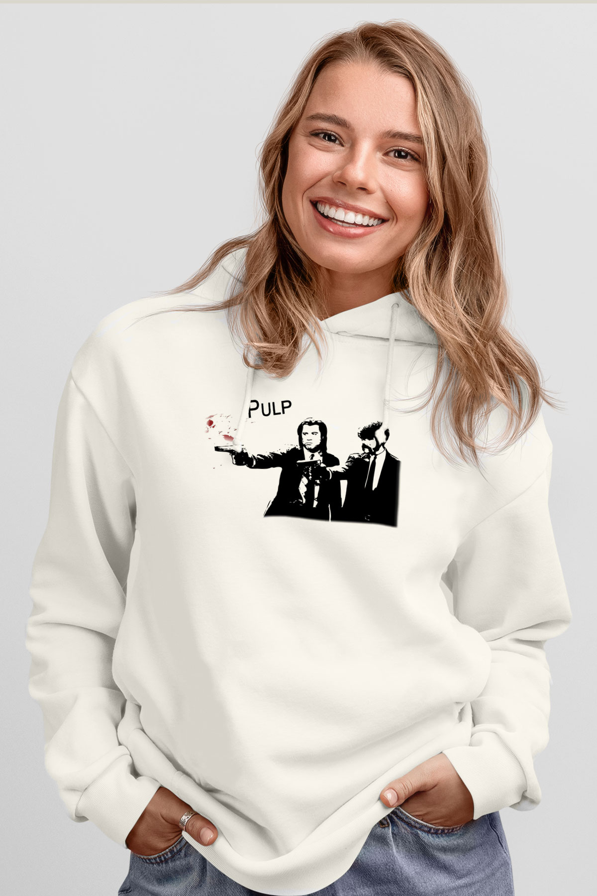 Pulp Fiction Beyaz Unisex Hoodie
