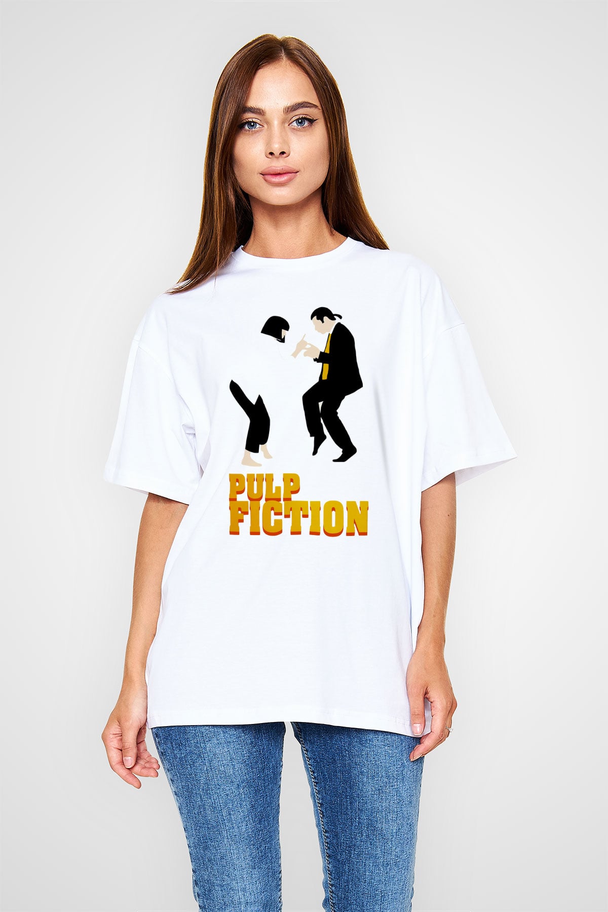 Pulp Fiction Beyaz Unisex Oversize Tişört T-Shirt