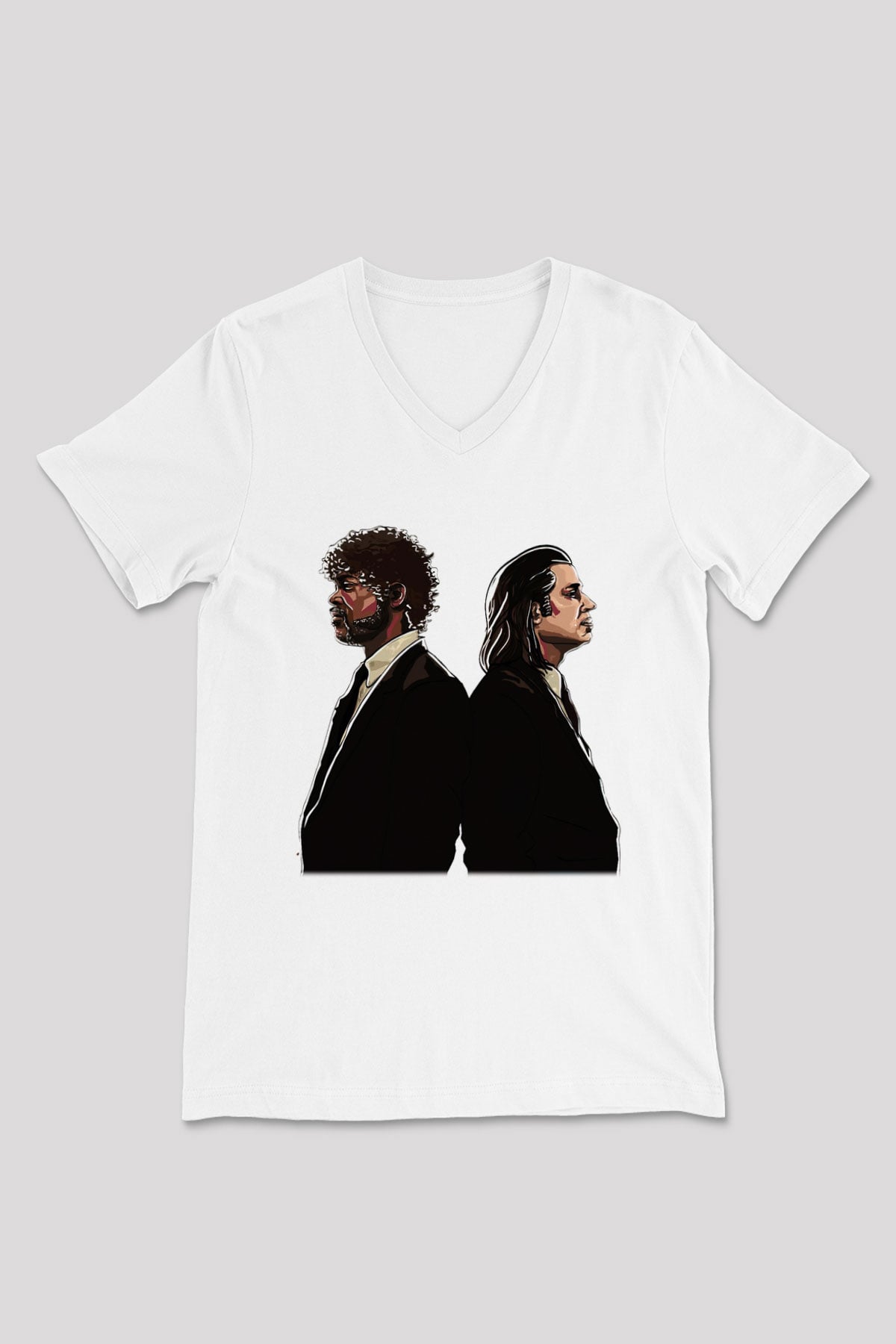 Pulp Fiction Beyaz Unisex V Yaka Tişört T-Shirt