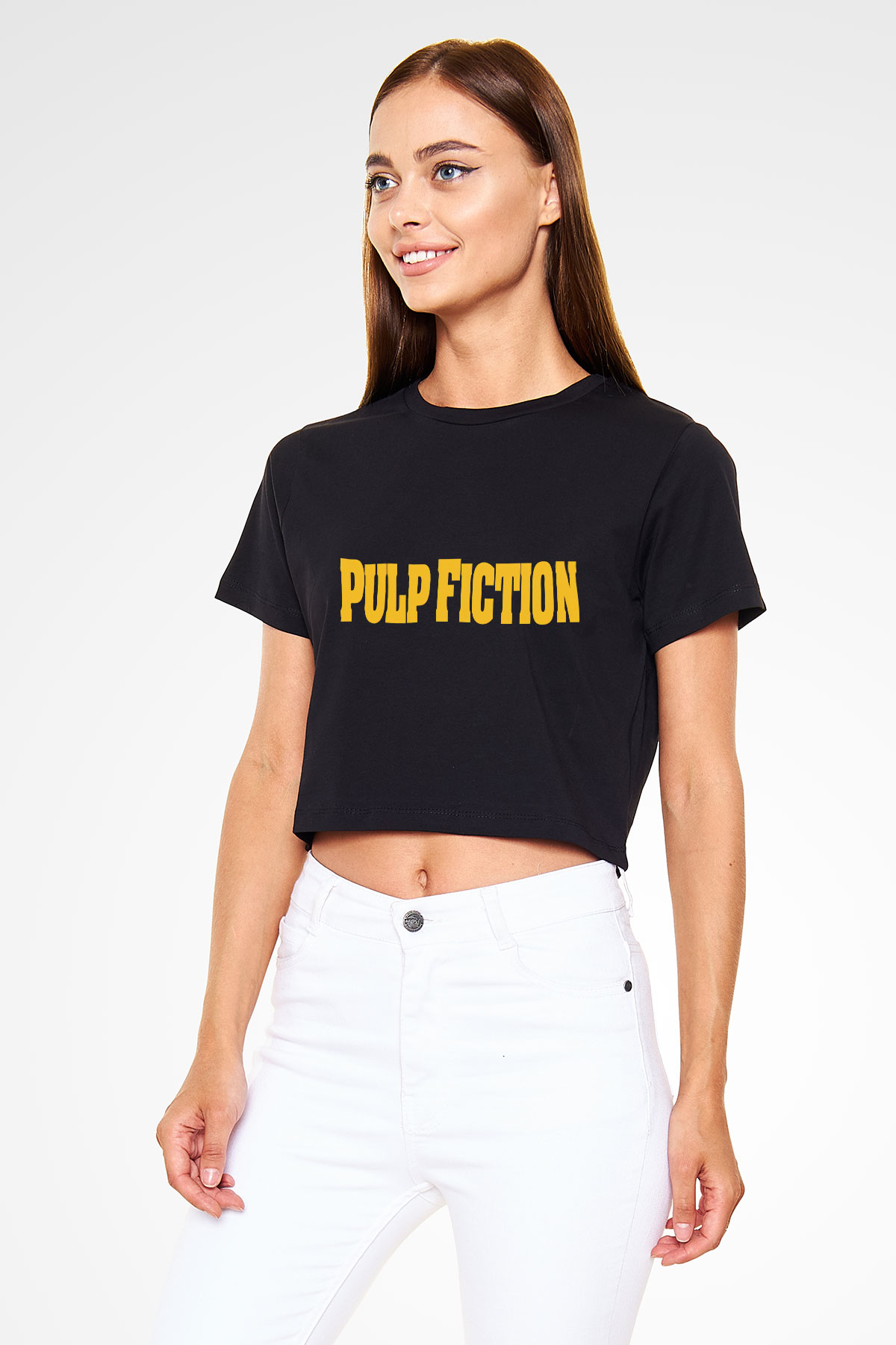 Pulp Fiction Siyah Crop Top Tişört
