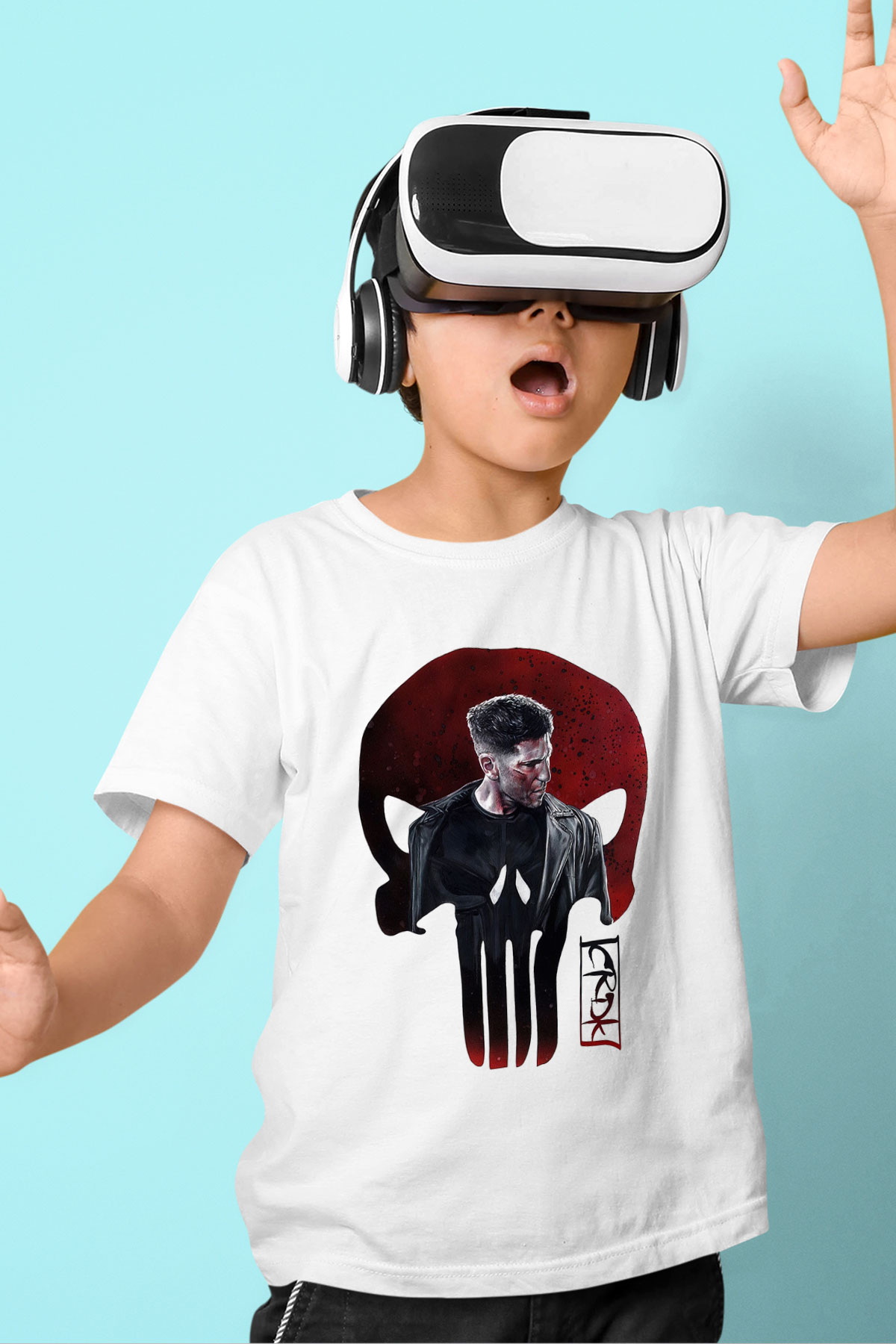 Punisher Baskılı Beyaz Unisex Çocuk Tişört