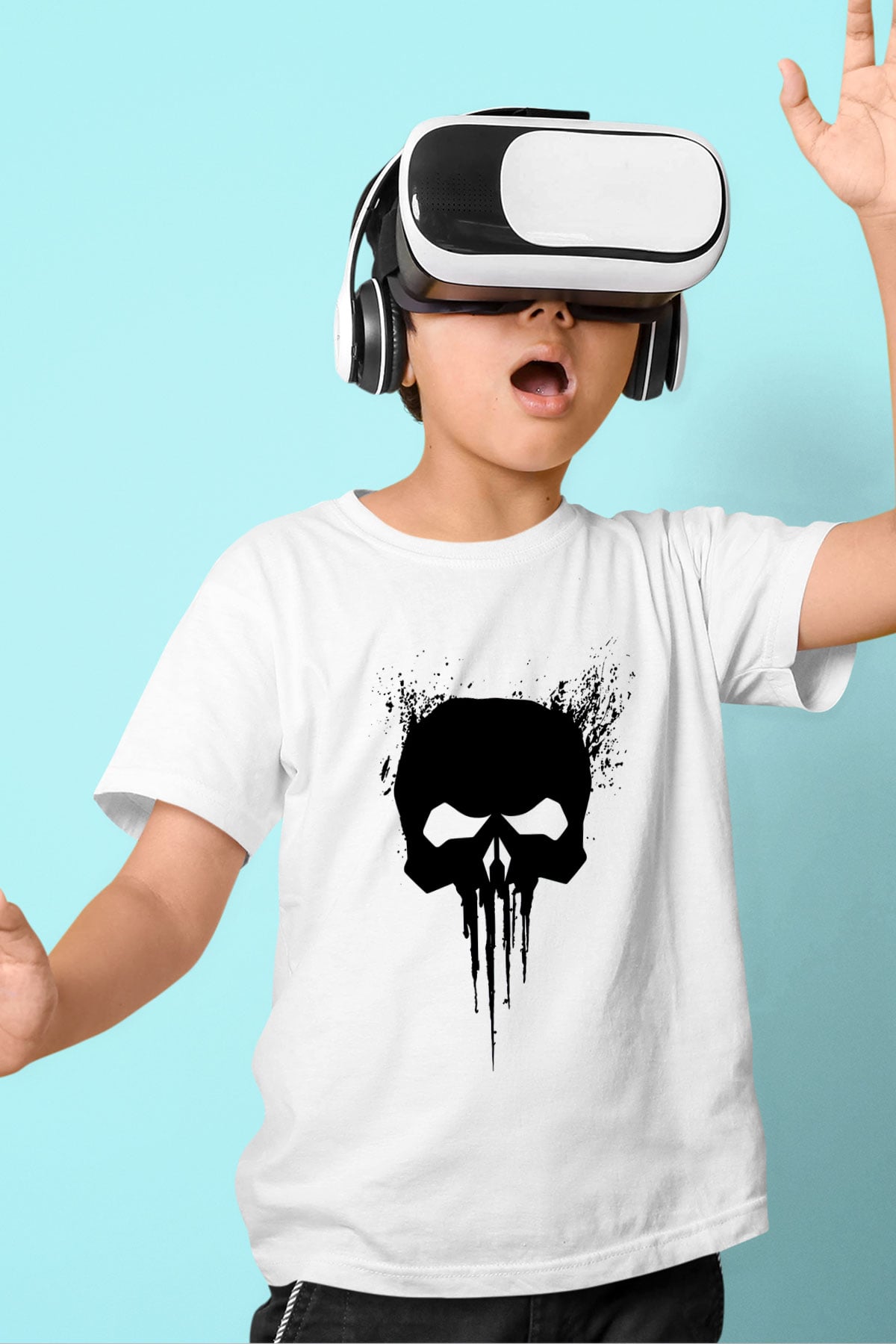 Punisher Baskılı Beyaz Unisex Çocuk Tişört