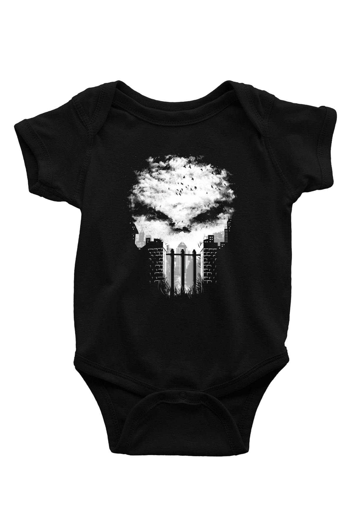 Punisher Baskılı Siyah Bebek Body - Zıbın