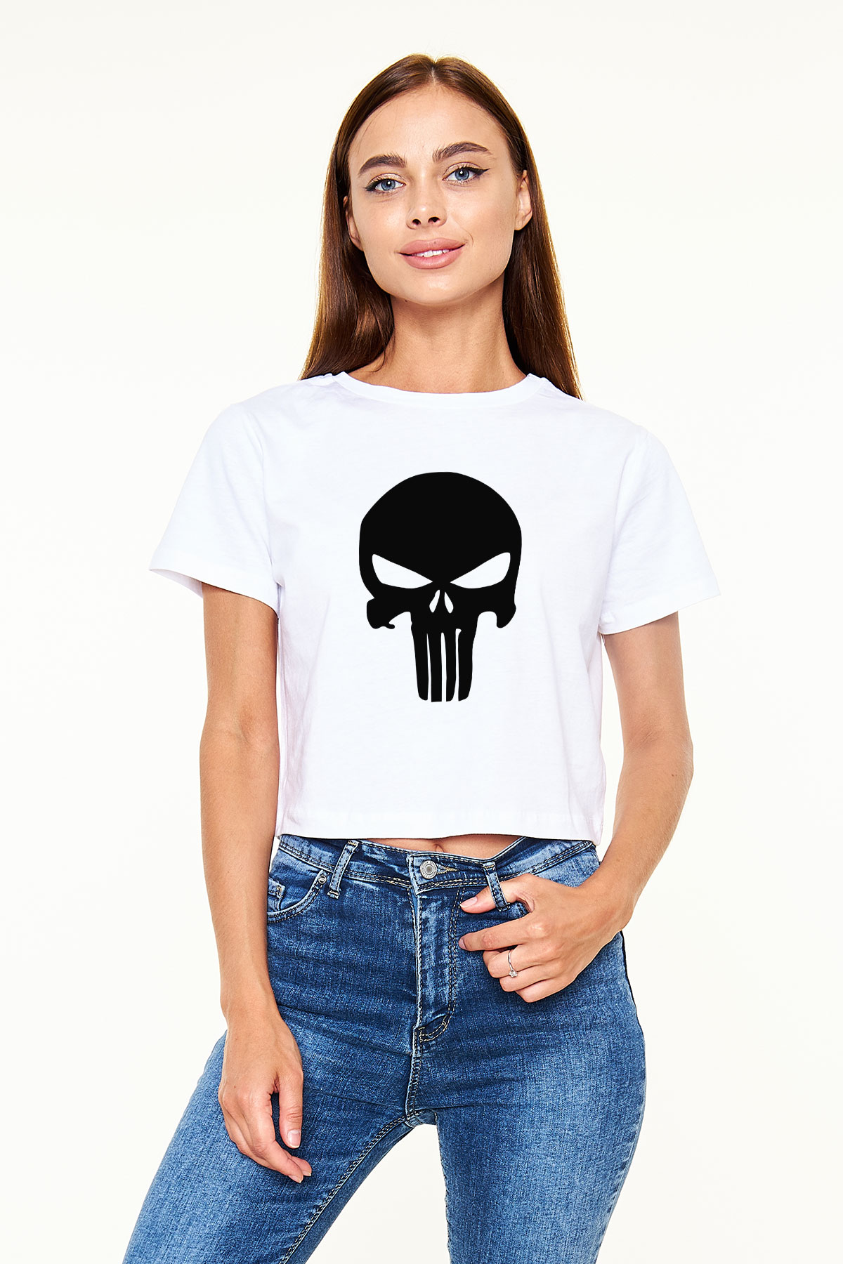 Punisher Beyaz Croptop Tişört