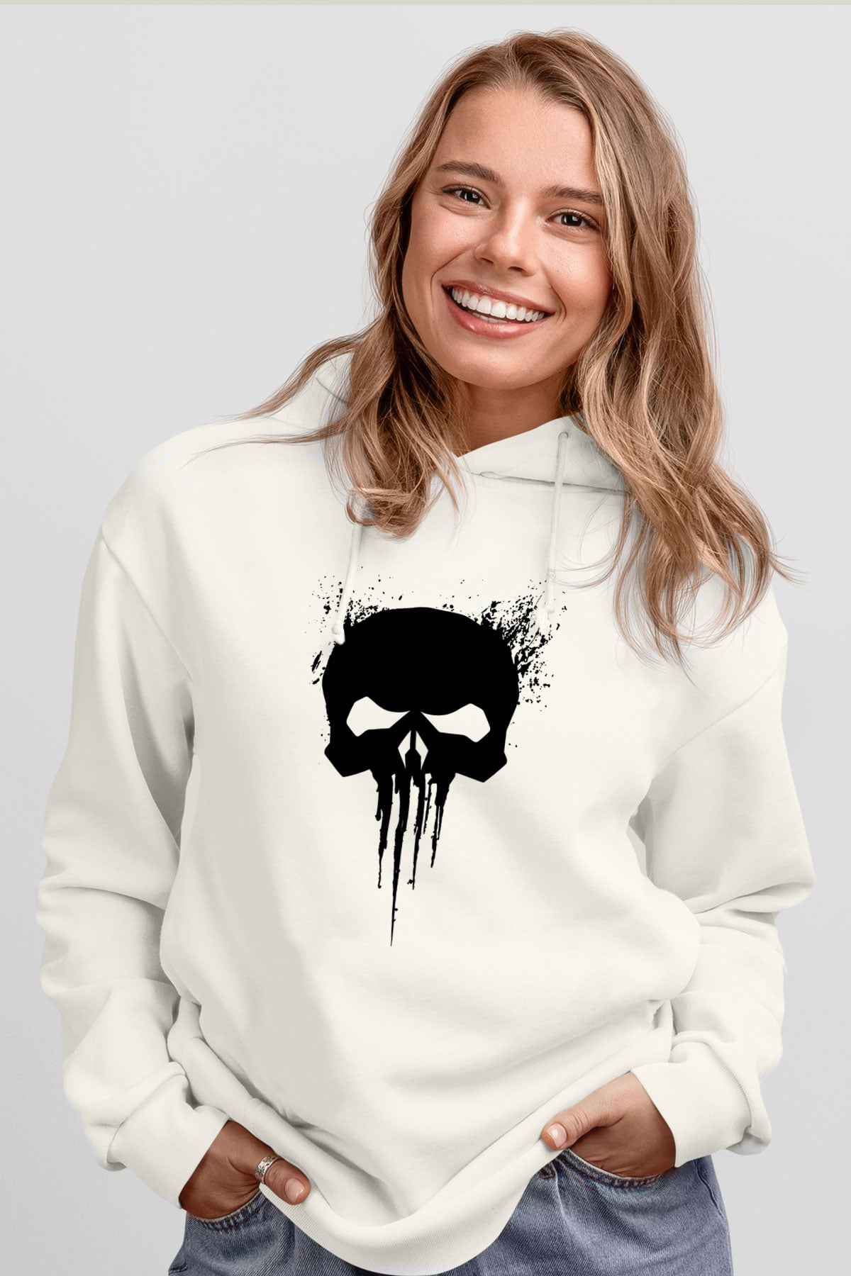 Punisher Beyaz Unisex Kapşonlu Sweatshirt