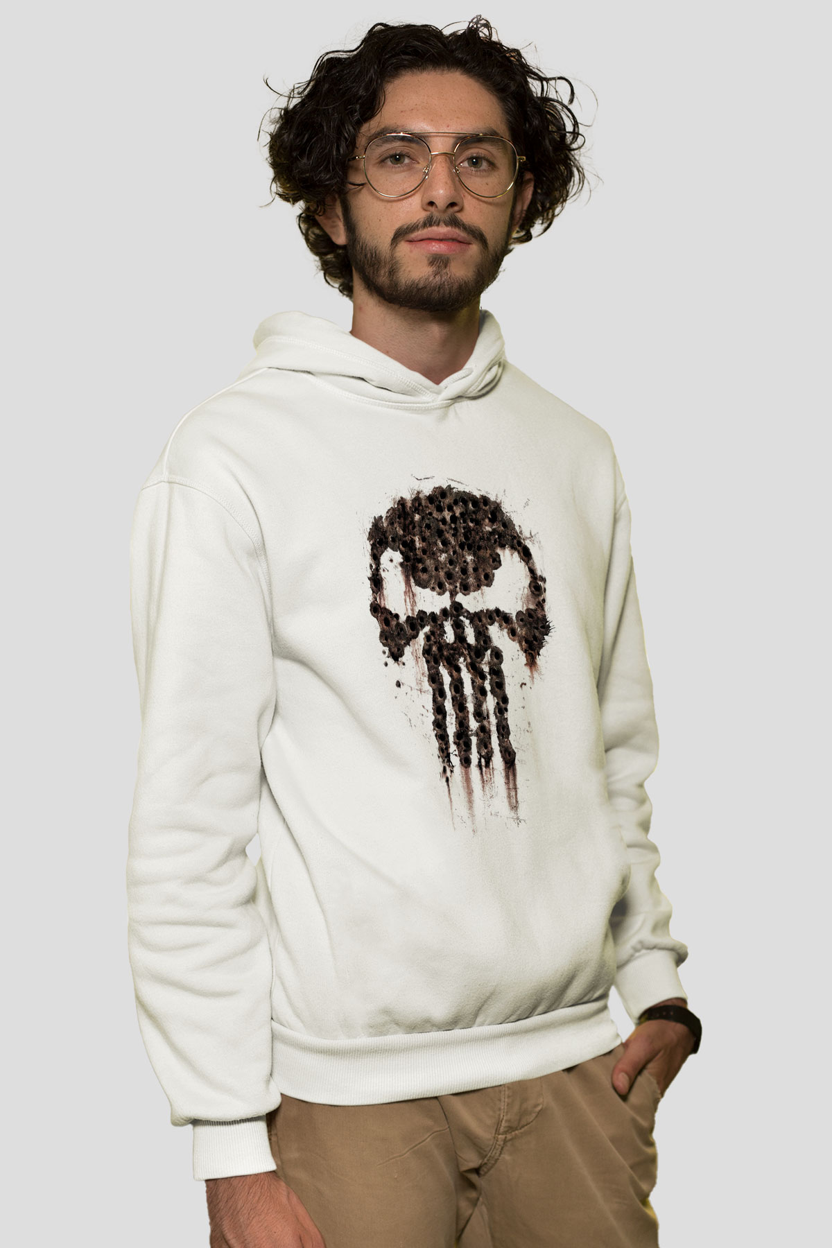 Punisher Beyaz Unisex Kapşonlu Sweatshirt