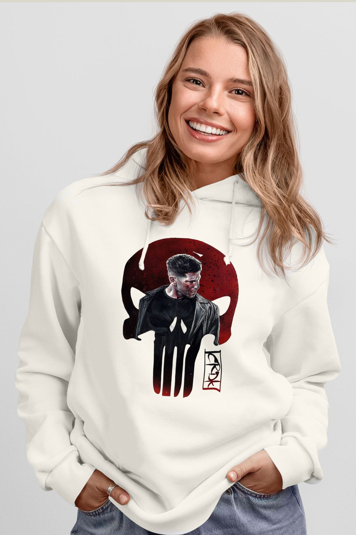 Punisher Beyaz Unisex Kapşonlu Sweatshirt