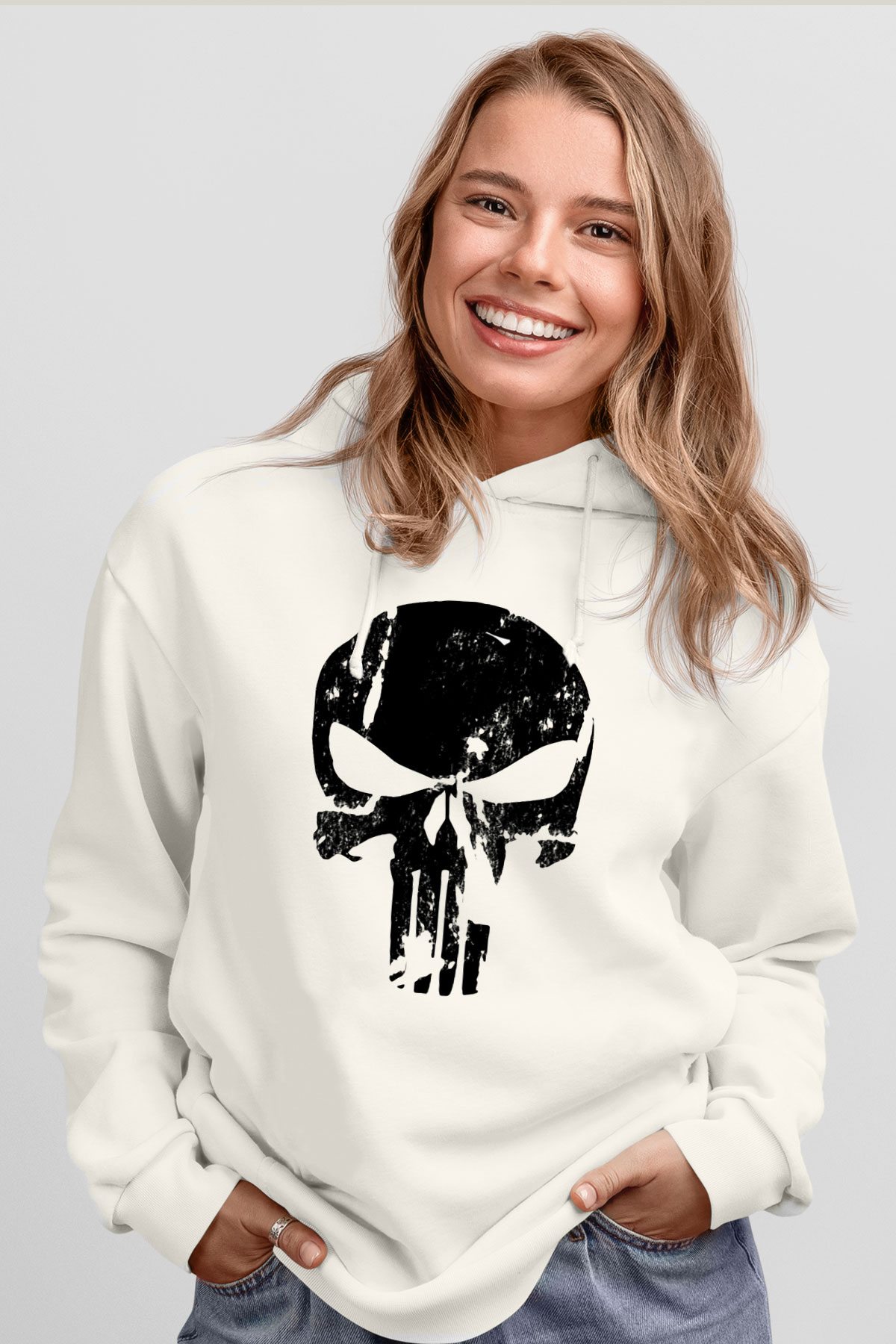 Punisher Beyaz Unisex Kapşonlu Sweatshirt