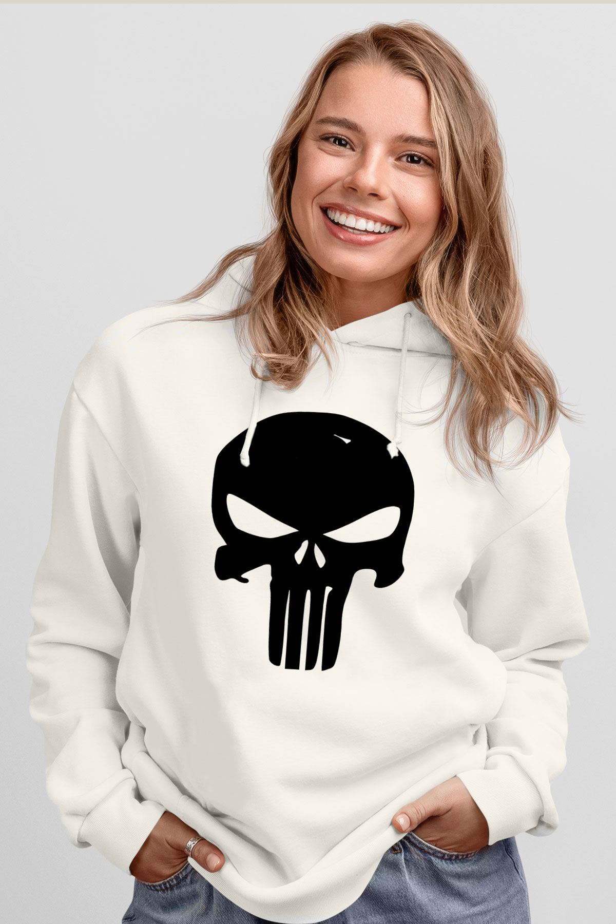Punisher Beyaz Unisex Kapşonlu Sweatshirt
