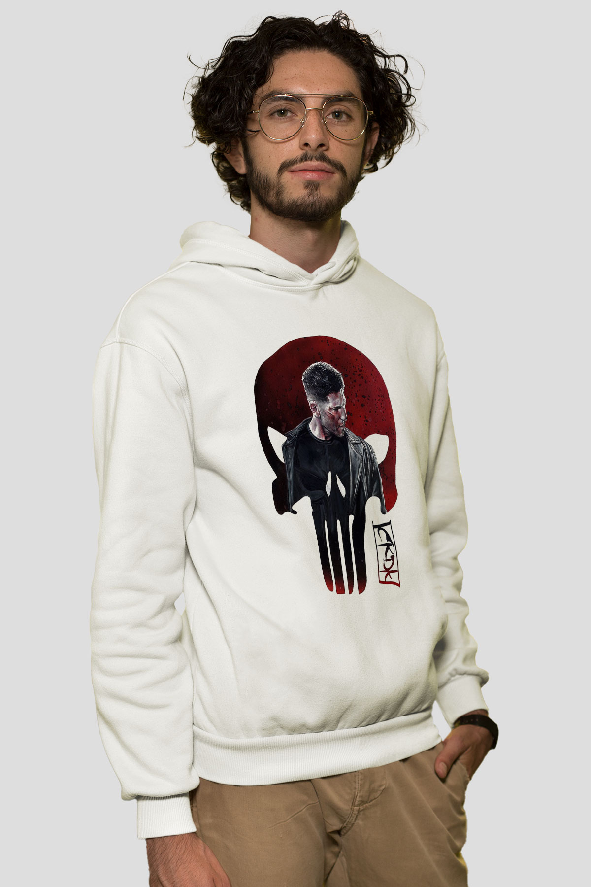 Punisher Beyaz Unisex Kapşonlu Sweatshirt