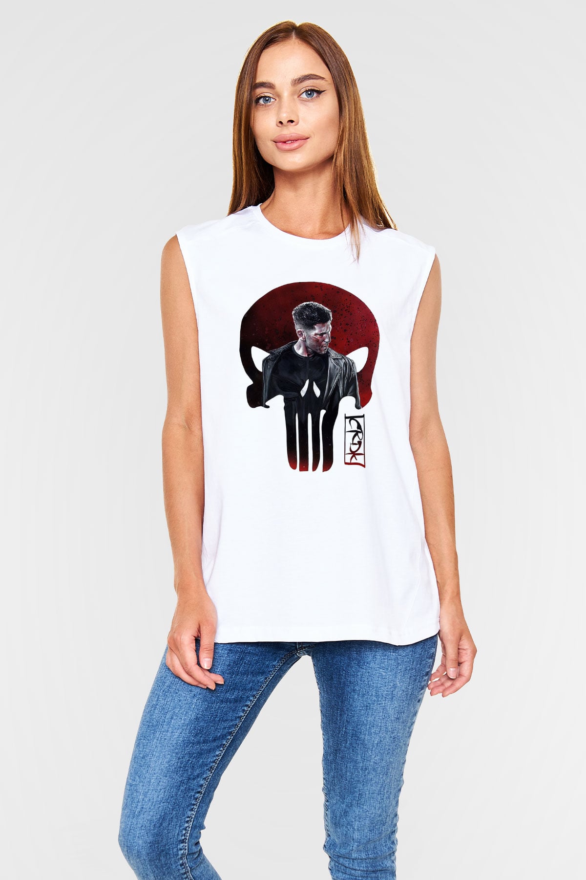 Punisher Beyaz Unisex Kolsuz Tişört