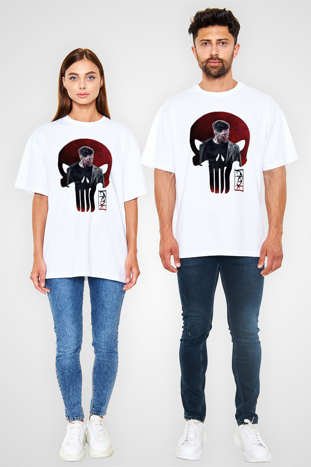 Punisher Beyaz Unisex Oversize Tişört T-Shirt