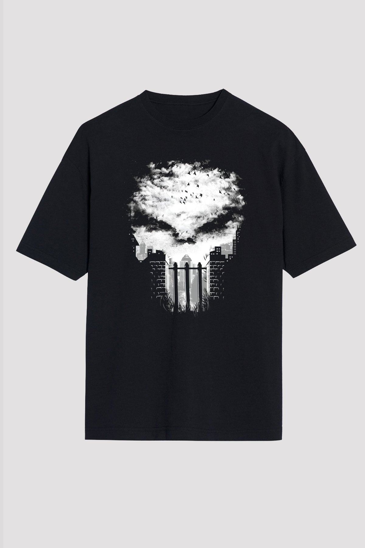 Punisher Siyah Unisex Oversize Tişört T-Shirt
