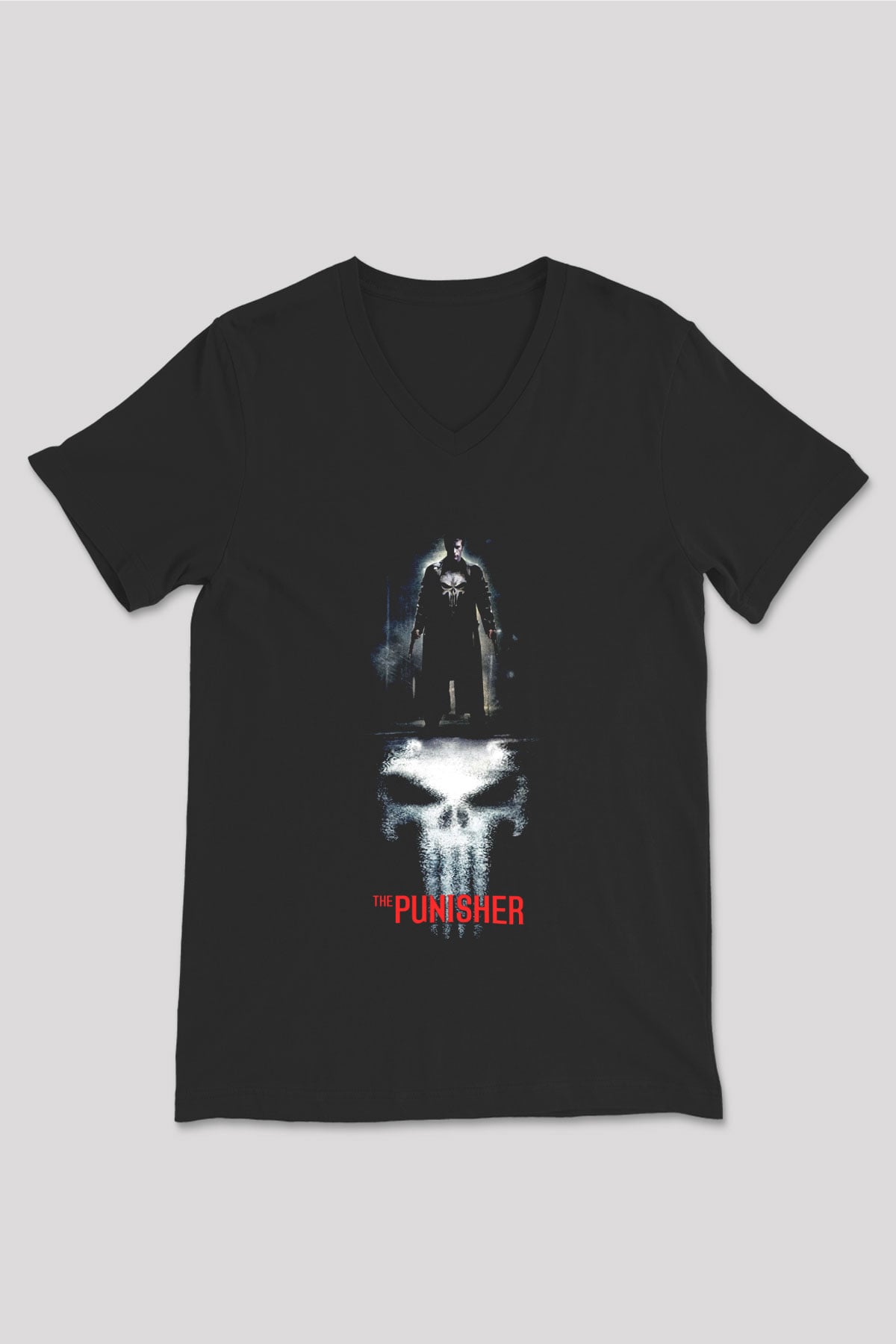 Punisher Siyah Unisex V Yaka Tişört