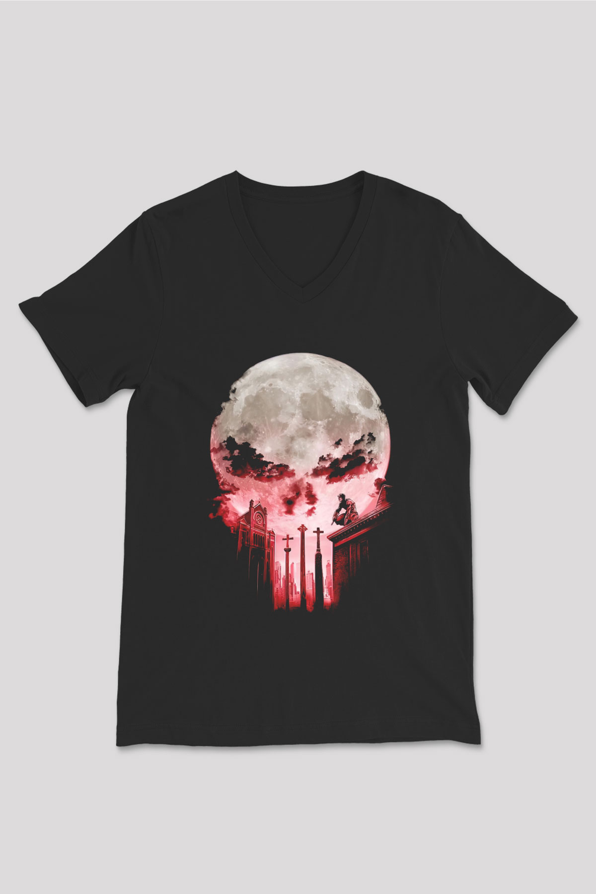 Punisher Siyah Unisex V Yaka Tişört T-Shirt