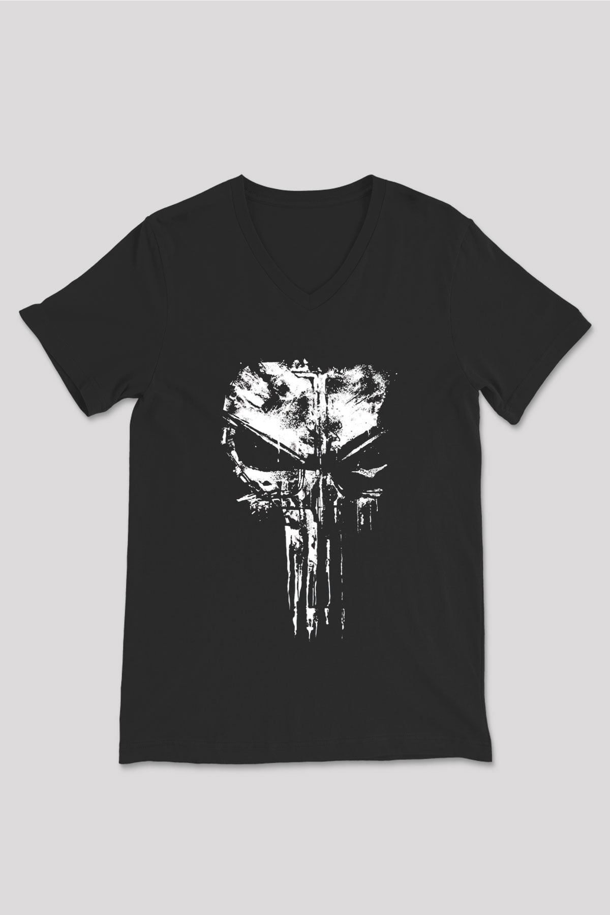 Punisher Siyah Unisex V Yaka Tişört T-Shirt