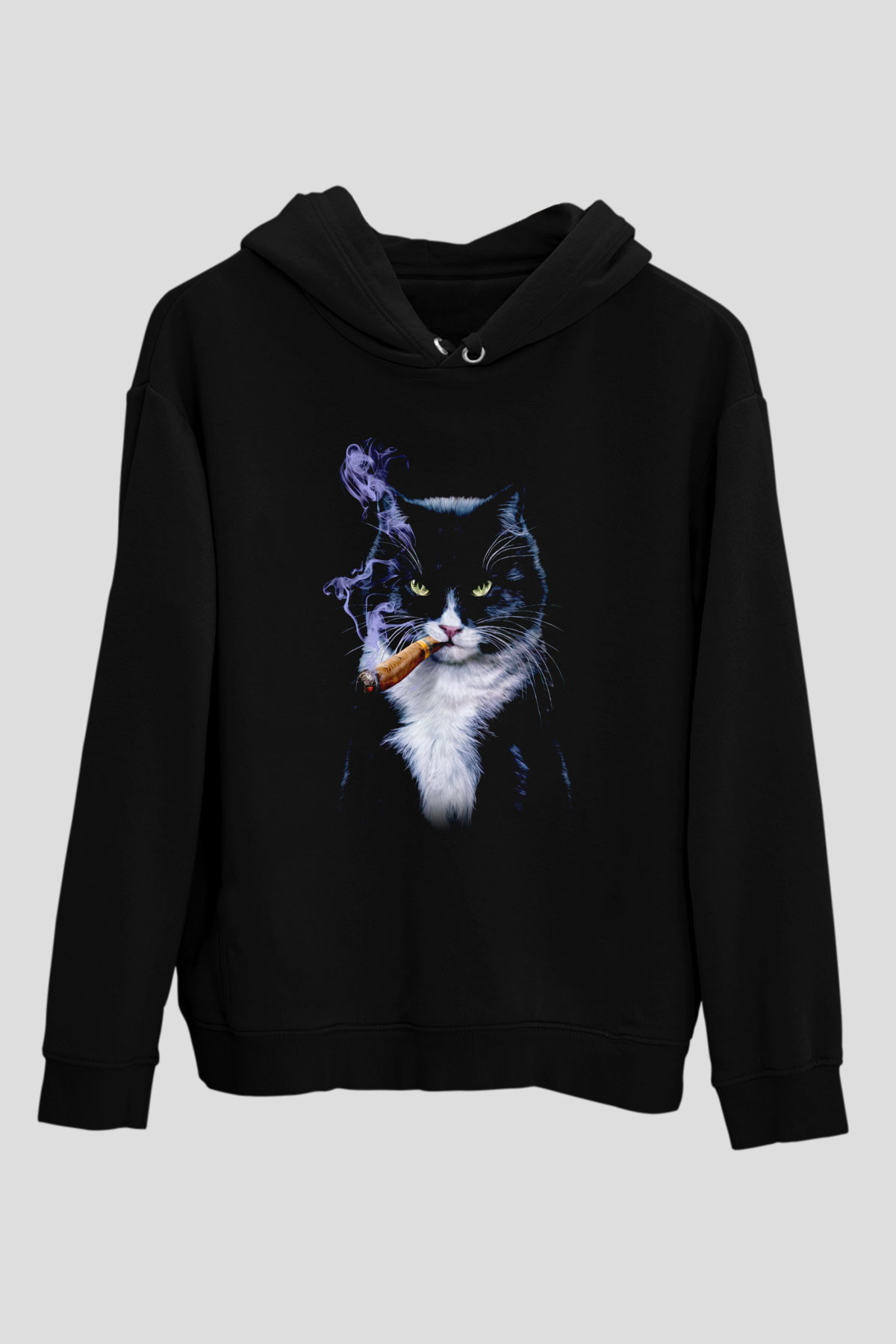 Puro İçen Karizmatik KediSiyah  Unisex Hoodie