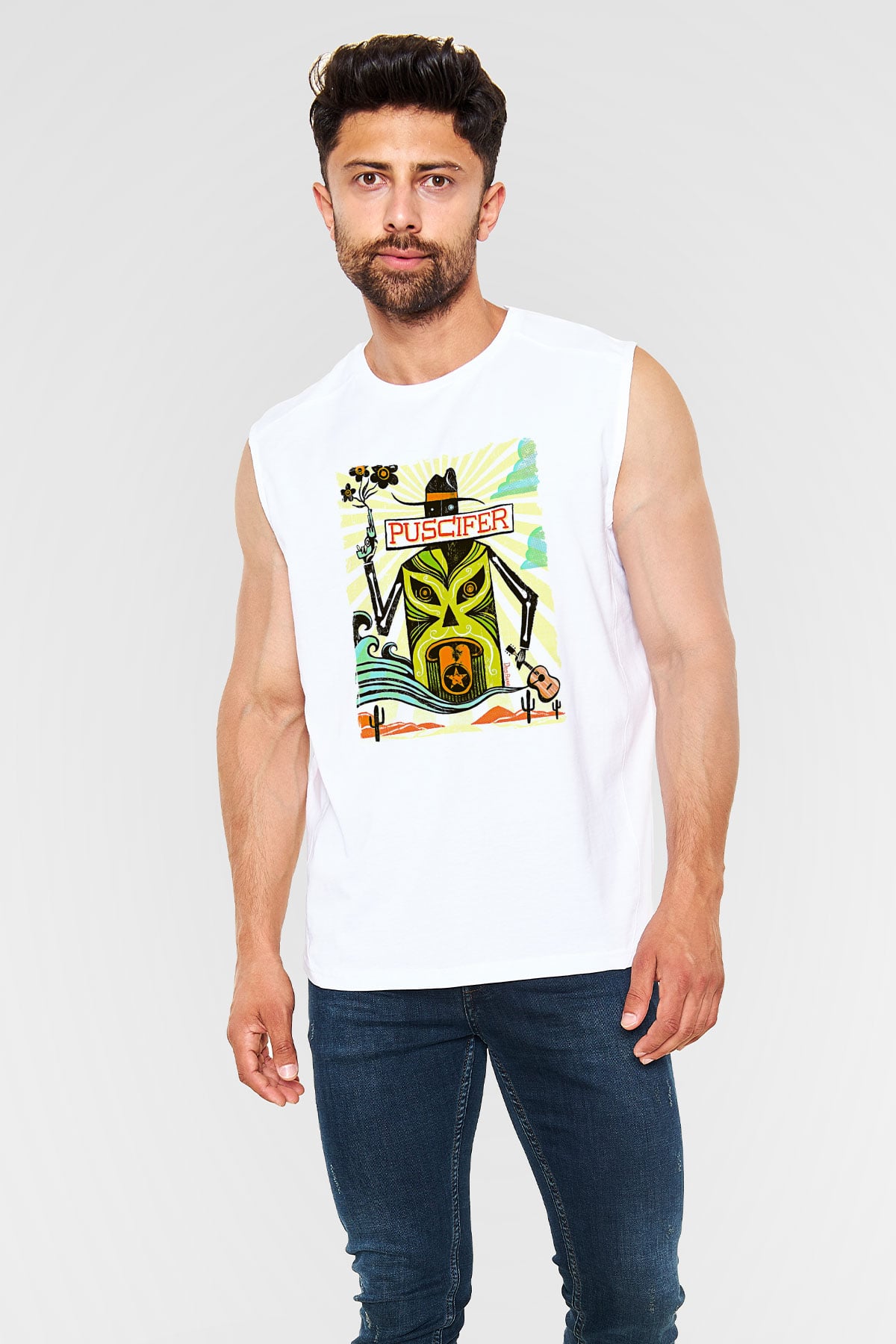 Puscifer Baskılı Beyaz Unisex Kolsuz Tişört - Tshirt