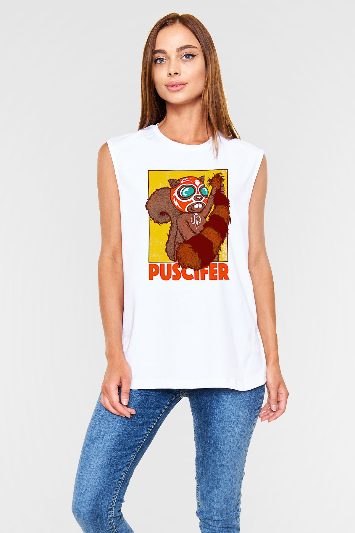 Puscifer Baskılı Beyaz Unisex Kolsuz Tişört - Tshirt