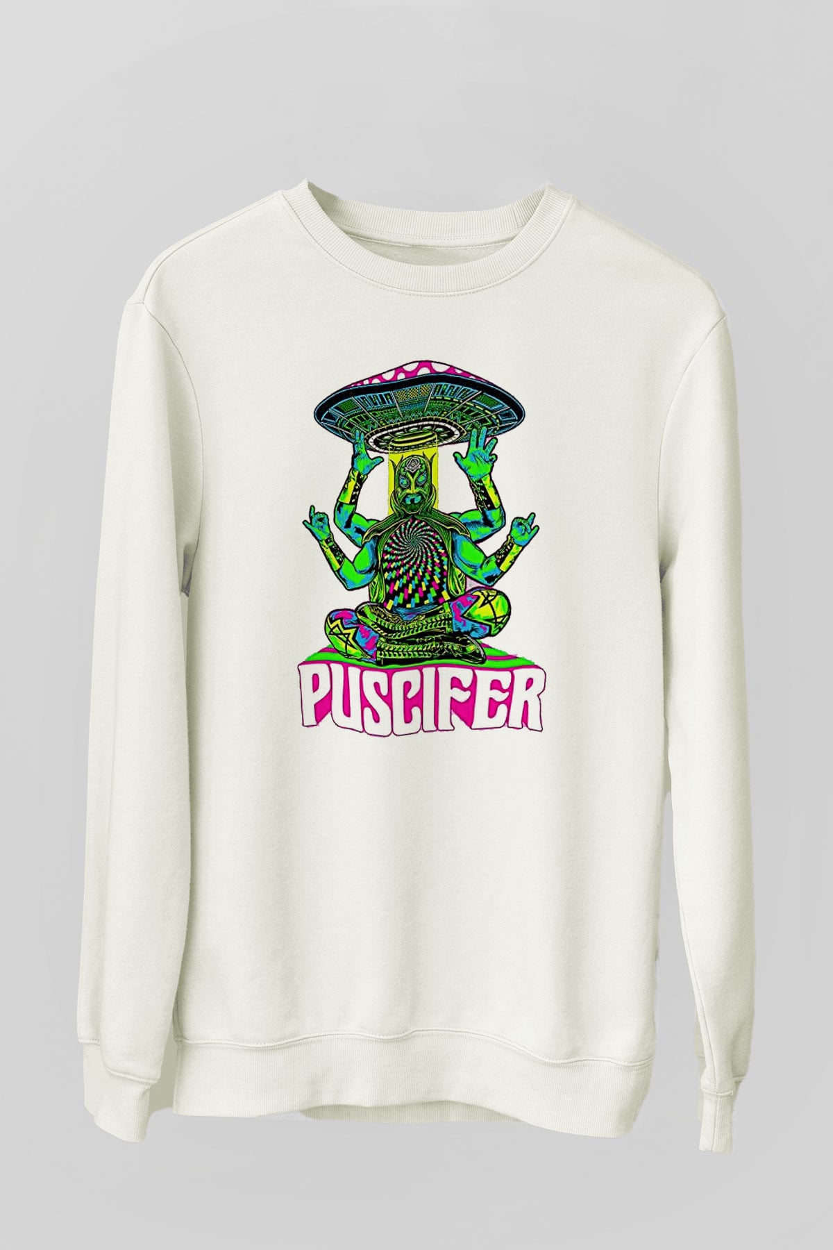 Puscifer Baskılı Beyaz Unisex Sweatshirt