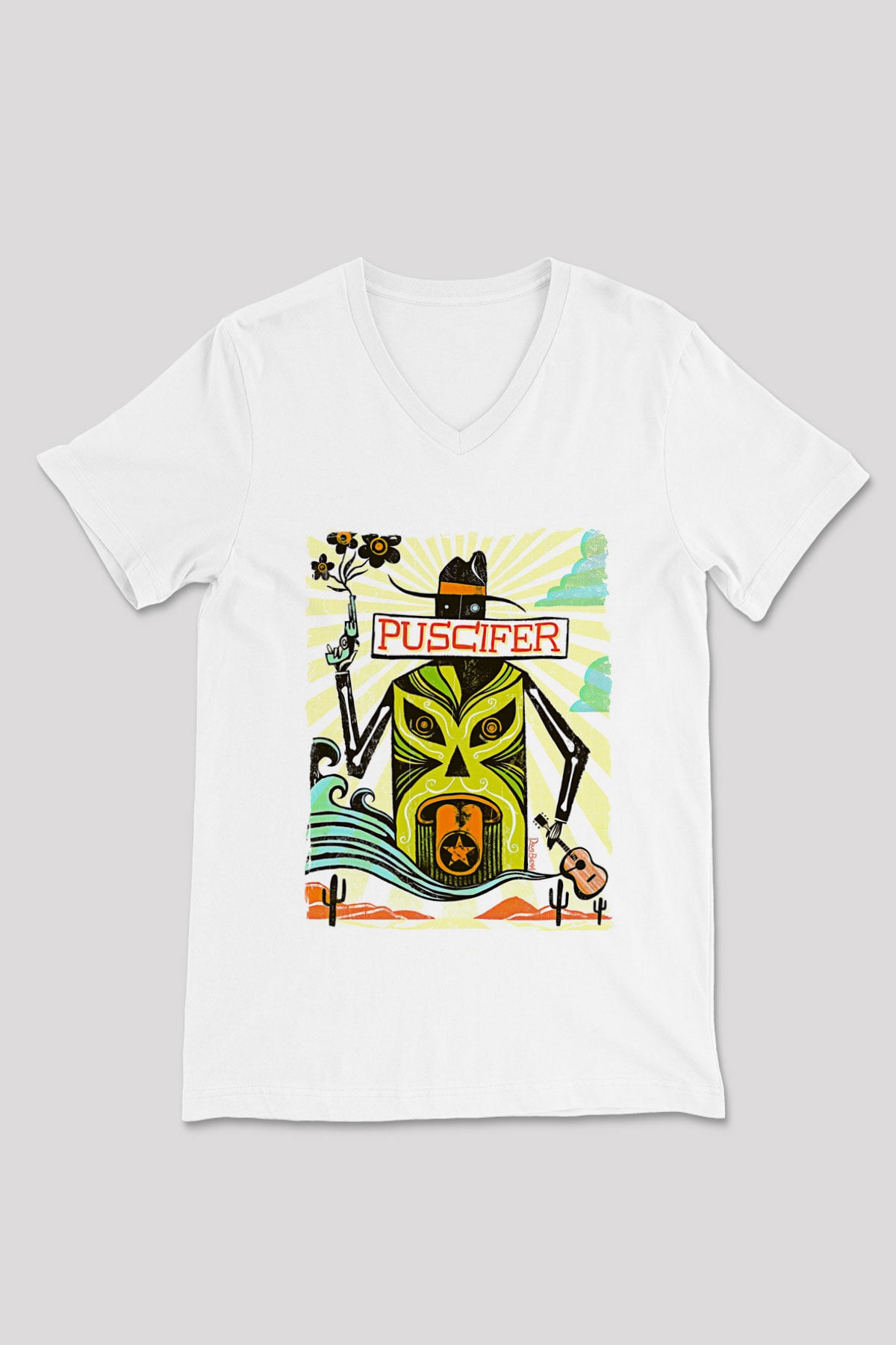 Puscifer Baskılı Beyaz Unisex V Yaka Tişört - Tshirt