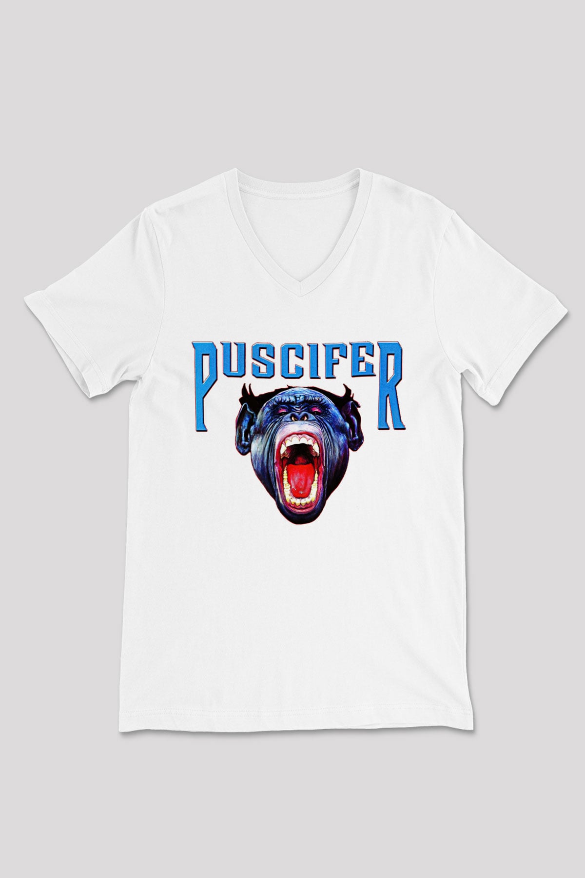 Puscifer Baskılı Beyaz Unisex V Yaka Tişört - Tshirt