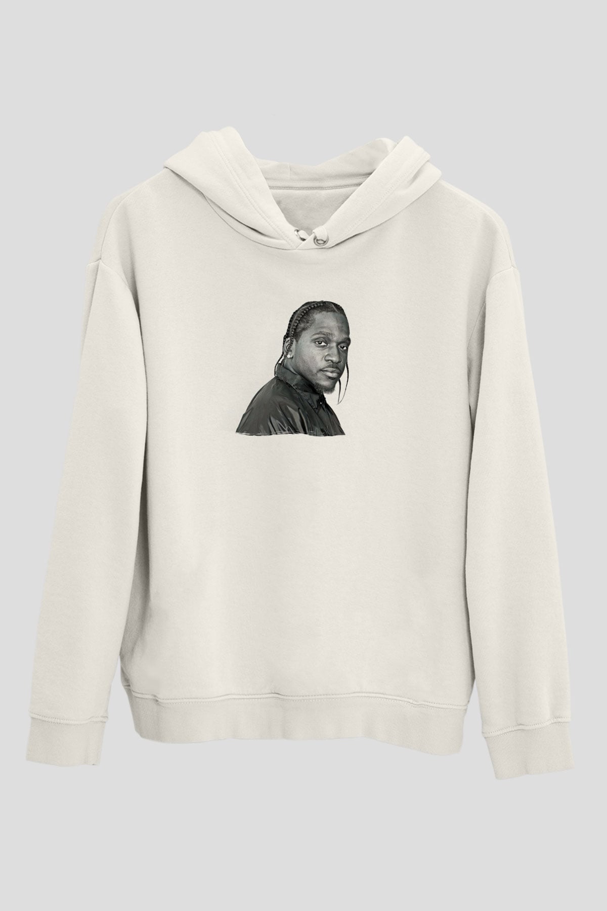 Pusha T Baskılı Beyaz Unisex Kapüşonlu Sweatshirt