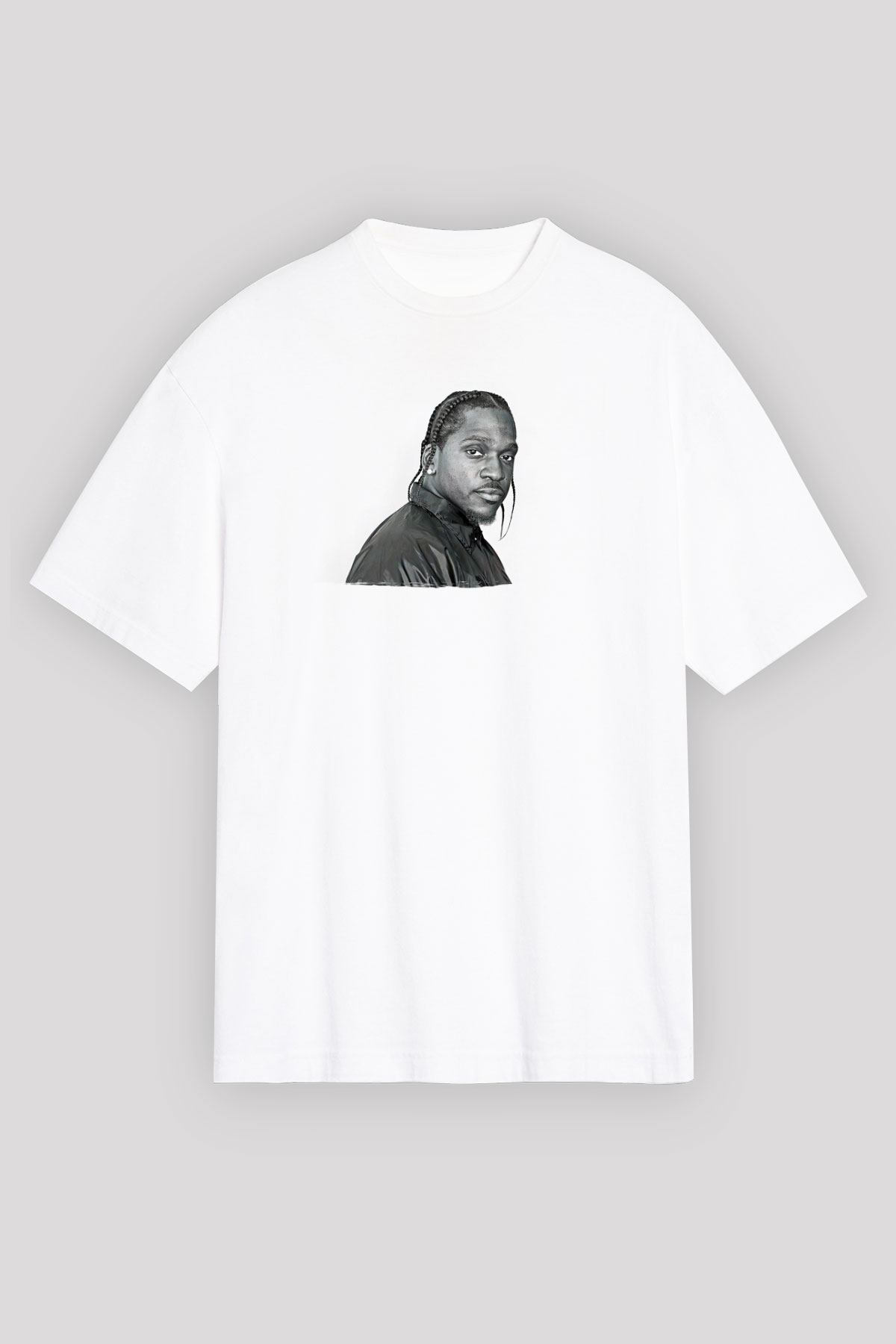 Pusha T Baskılı Beyaz Unisex Oversize Tişört - Tshirt