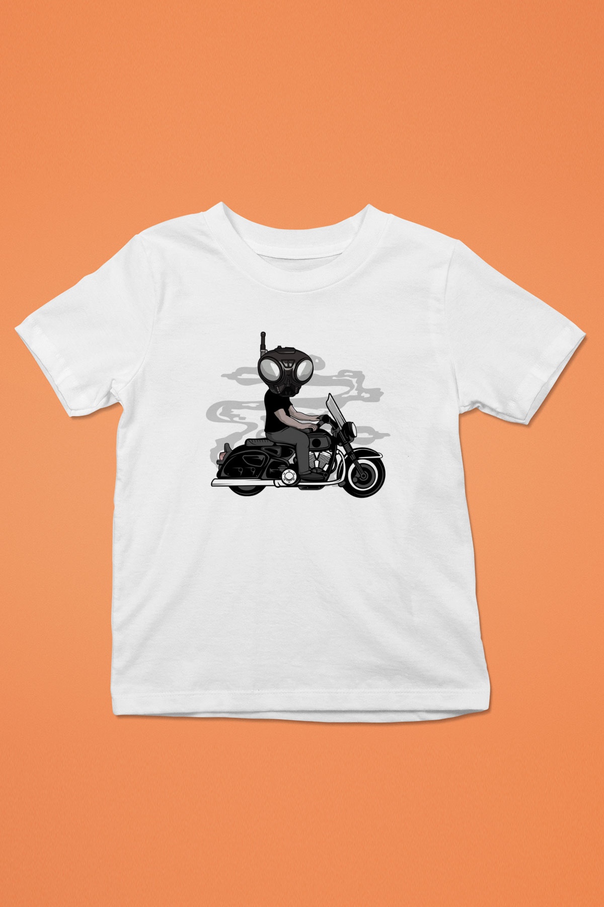 Q9-O Biker Baskılı Beyaz Unisex Çocuk Tshirt