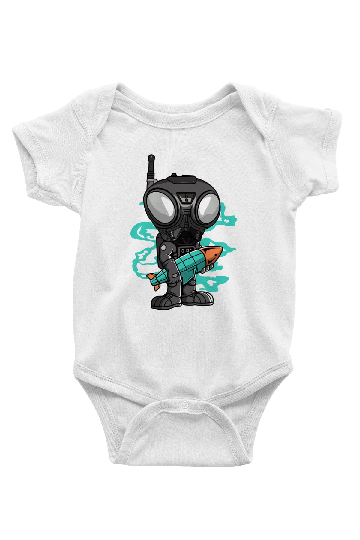 Q9-O Rocket Baskılı Beyaz Unisex Bebek Body - Zıbın