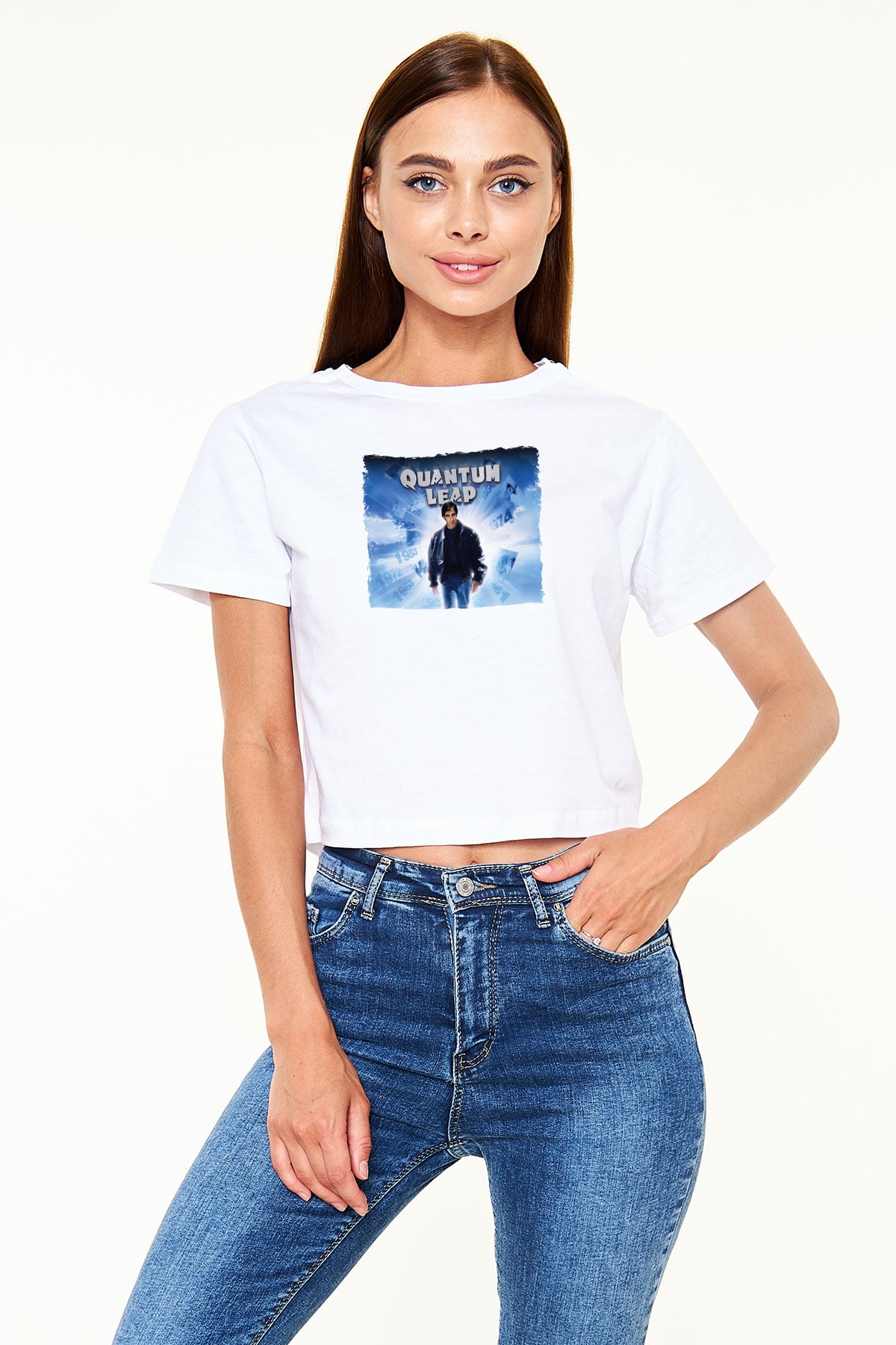 Quantum Leap Beyaz   Crop Top Tişört