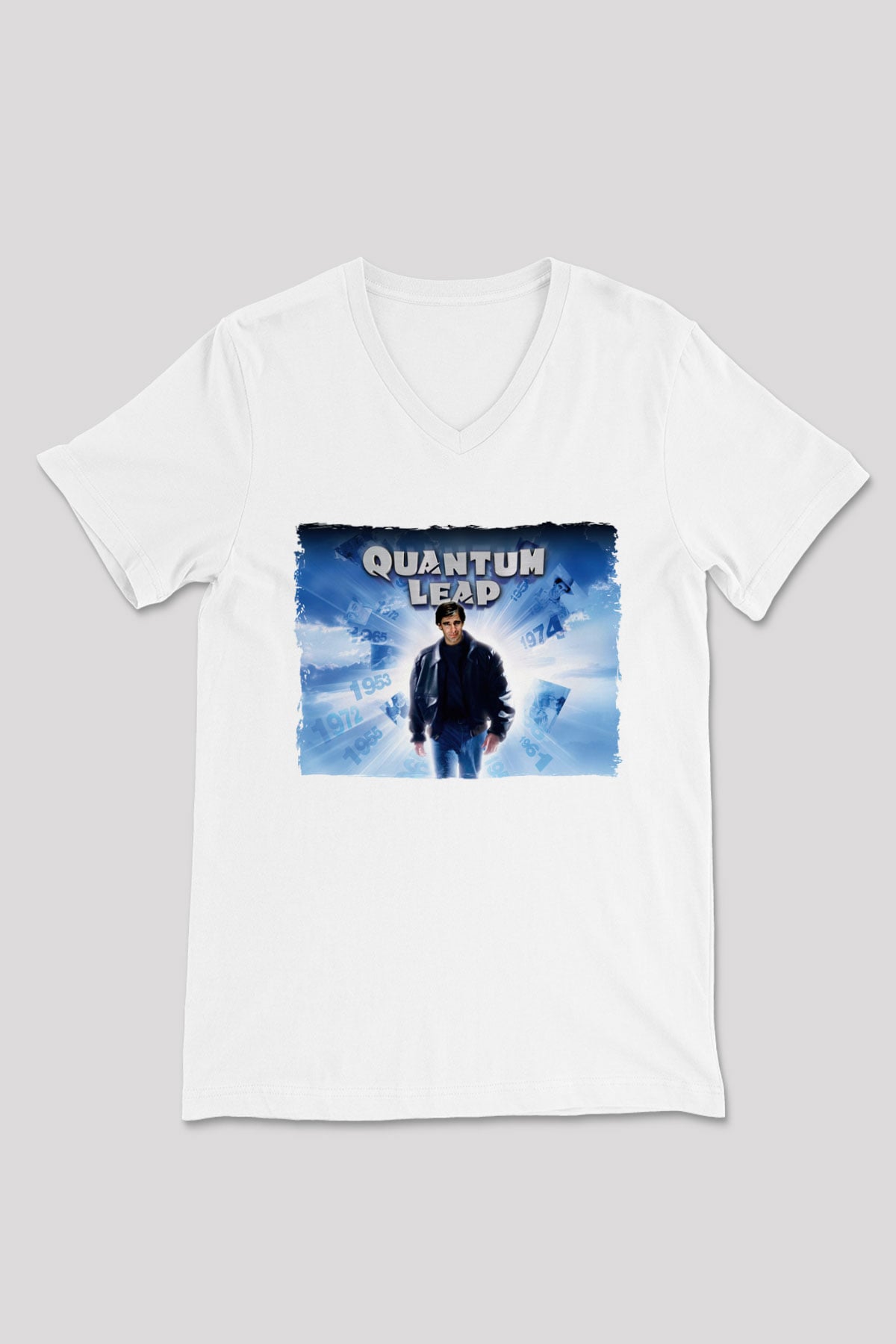 Quantum Leap Beyaz Unisex  V Yaka Tişört
