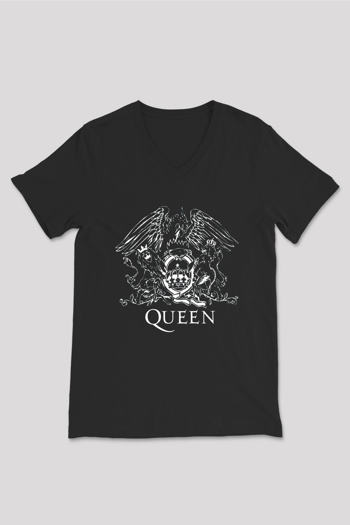 Queen Siyah Unisex V Yaka Tişört T-Shirt