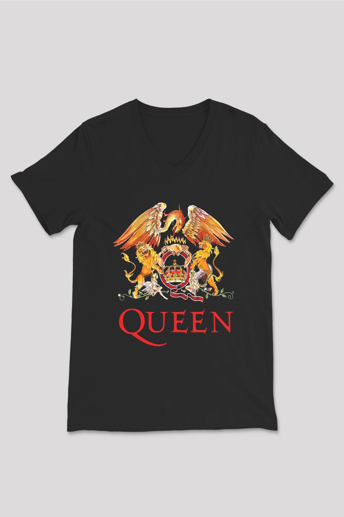 Queen Siyah Unisex V Yaka Tişört T-Shirt