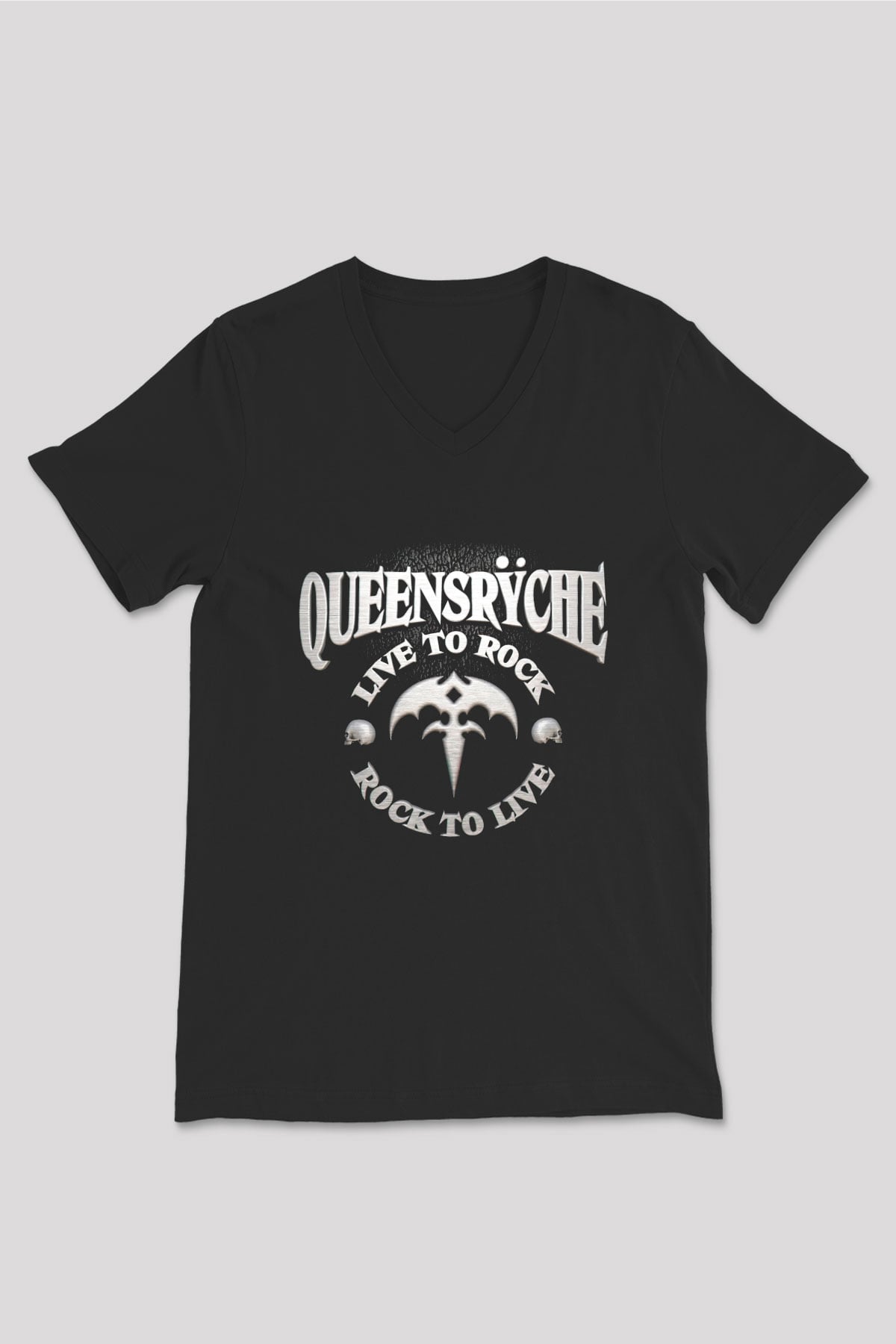 Queensryche Siyah Unisex V Yaka Tişört T-Shirt