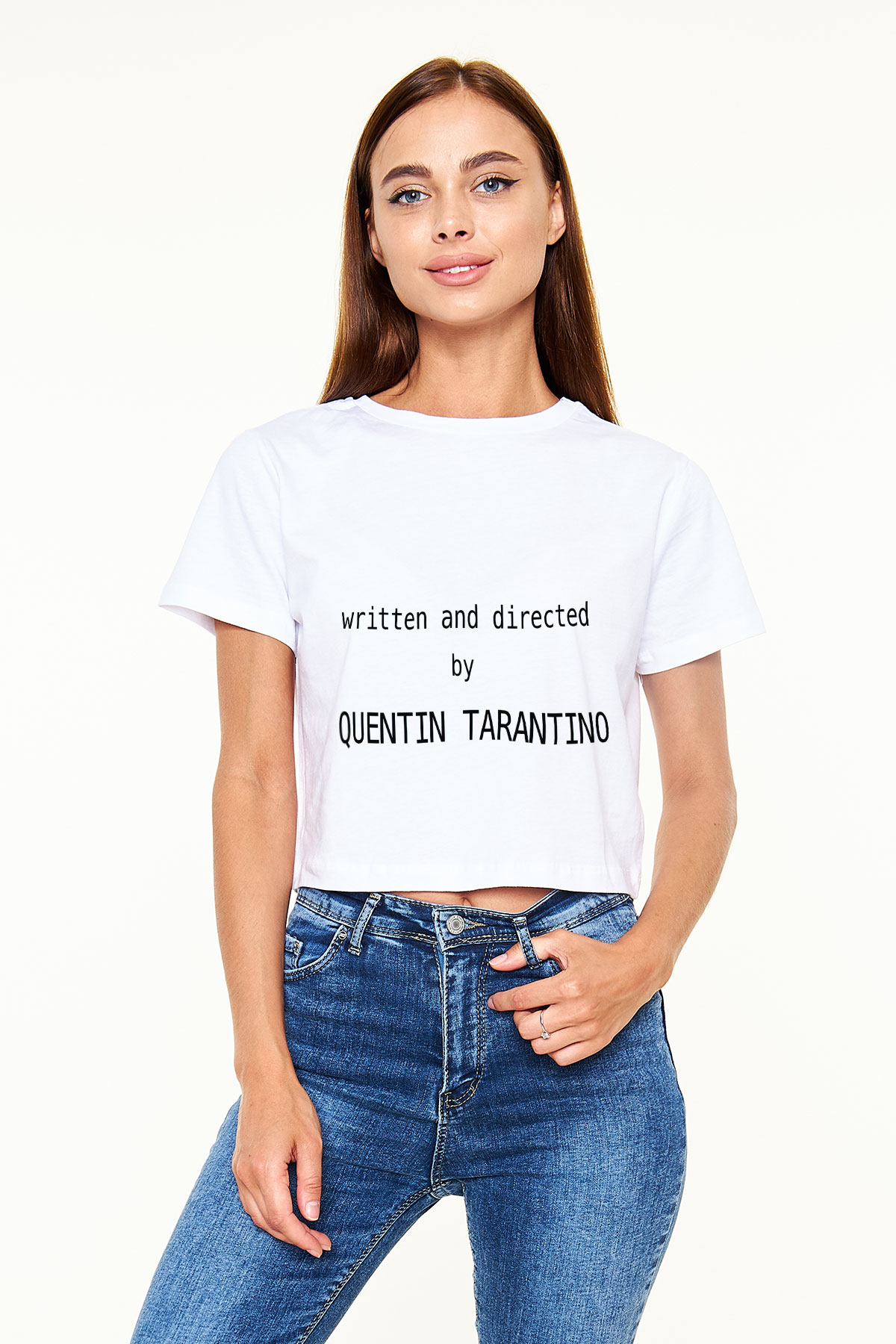 Quentin Tarantino Yazılı Beyaz Croptop Tişört