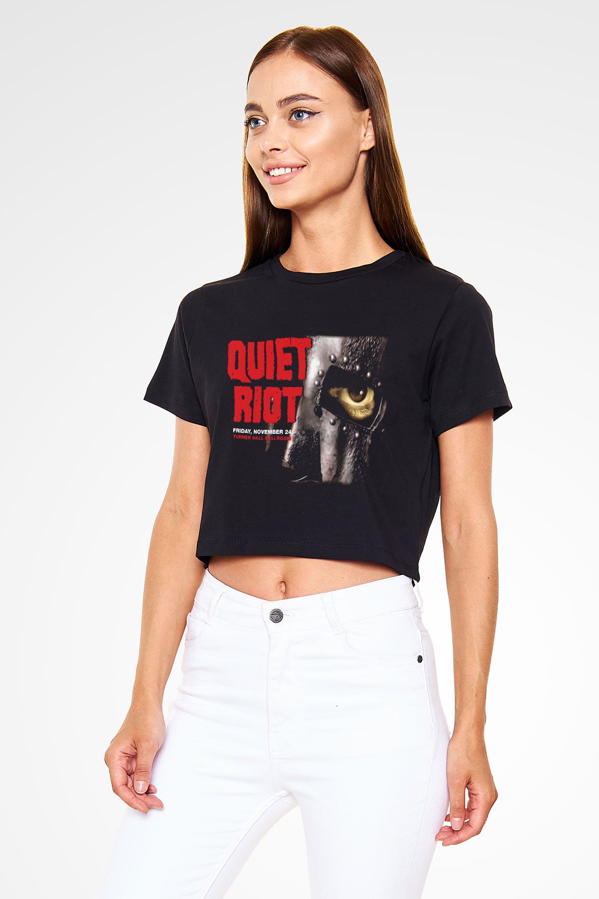 Quiet Riot Siyah Crop Top Tişört
