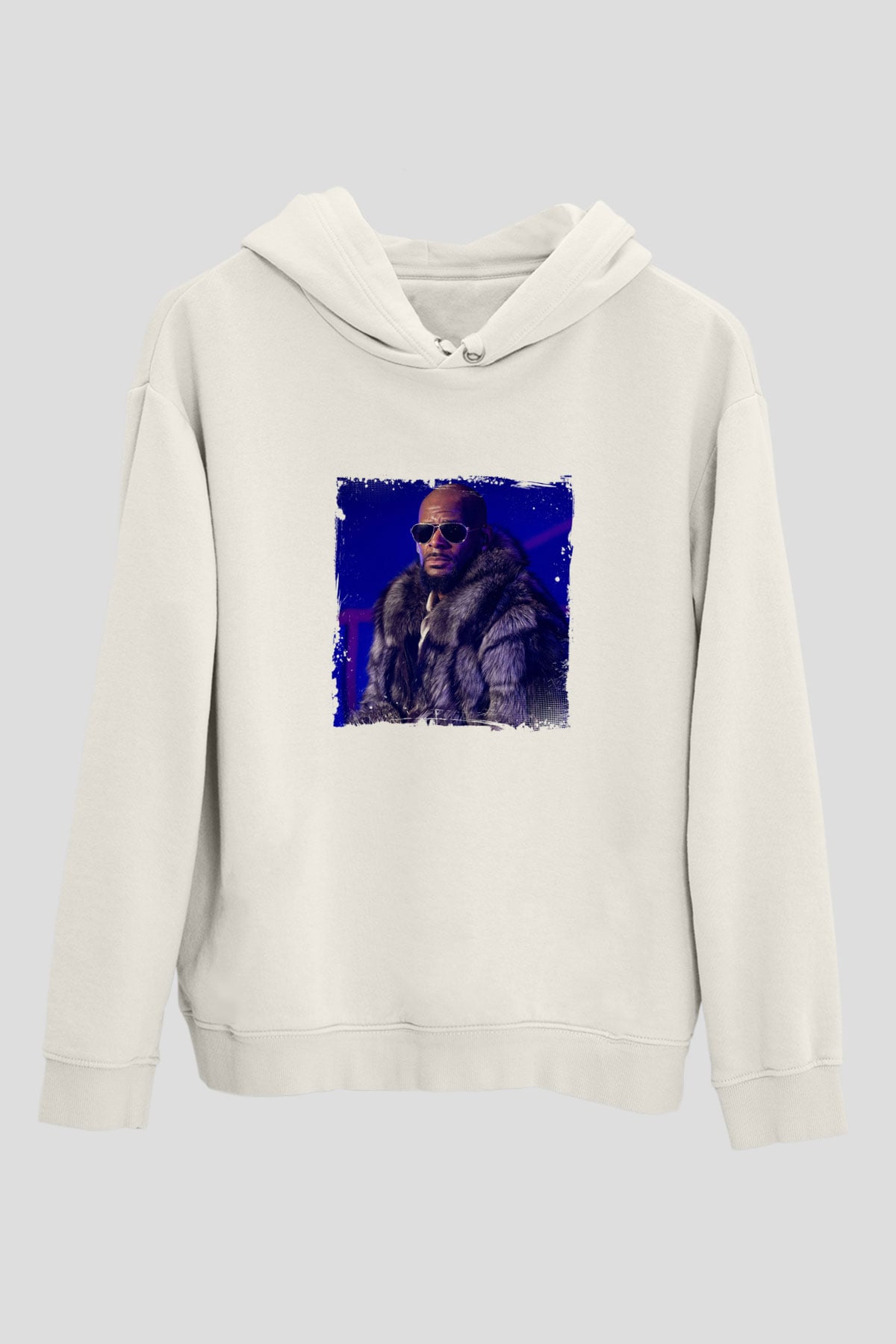 R. Kelly Baskılı Unisex Beyaz Kapüşonlu Sweatshirt