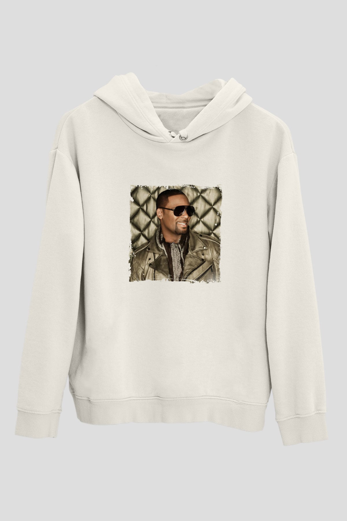 R. Kelly Baskılı Unisex Beyaz Kapüşonlu Sweatshirt
