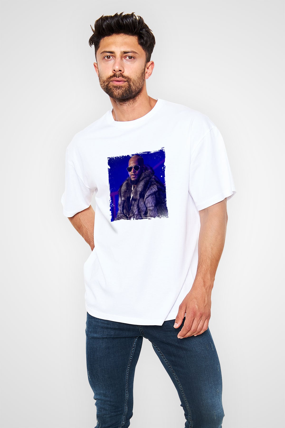 R. Kelly Baskılı Unisex Beyaz Tişört