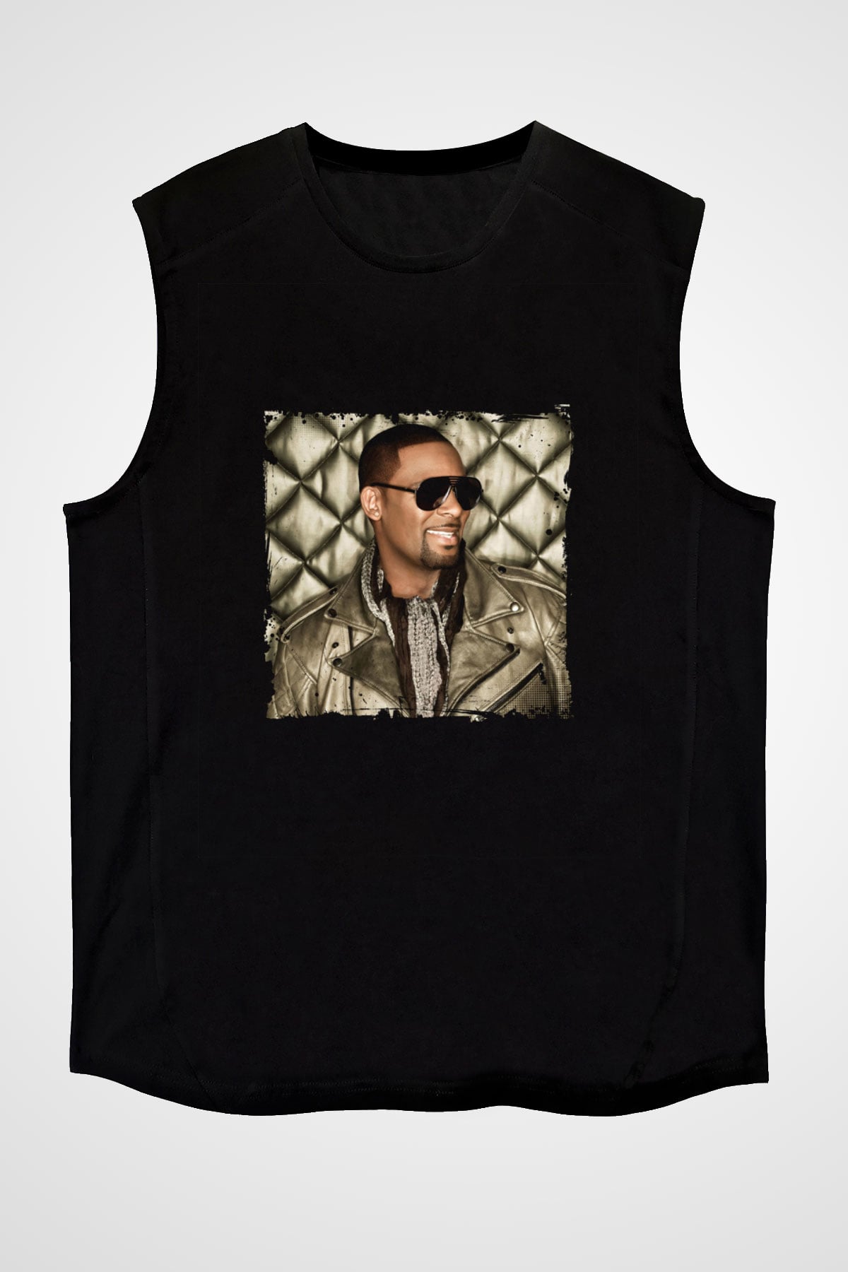 R. Kelly Baskılı Unisex Siyah Kolsuz Tişört