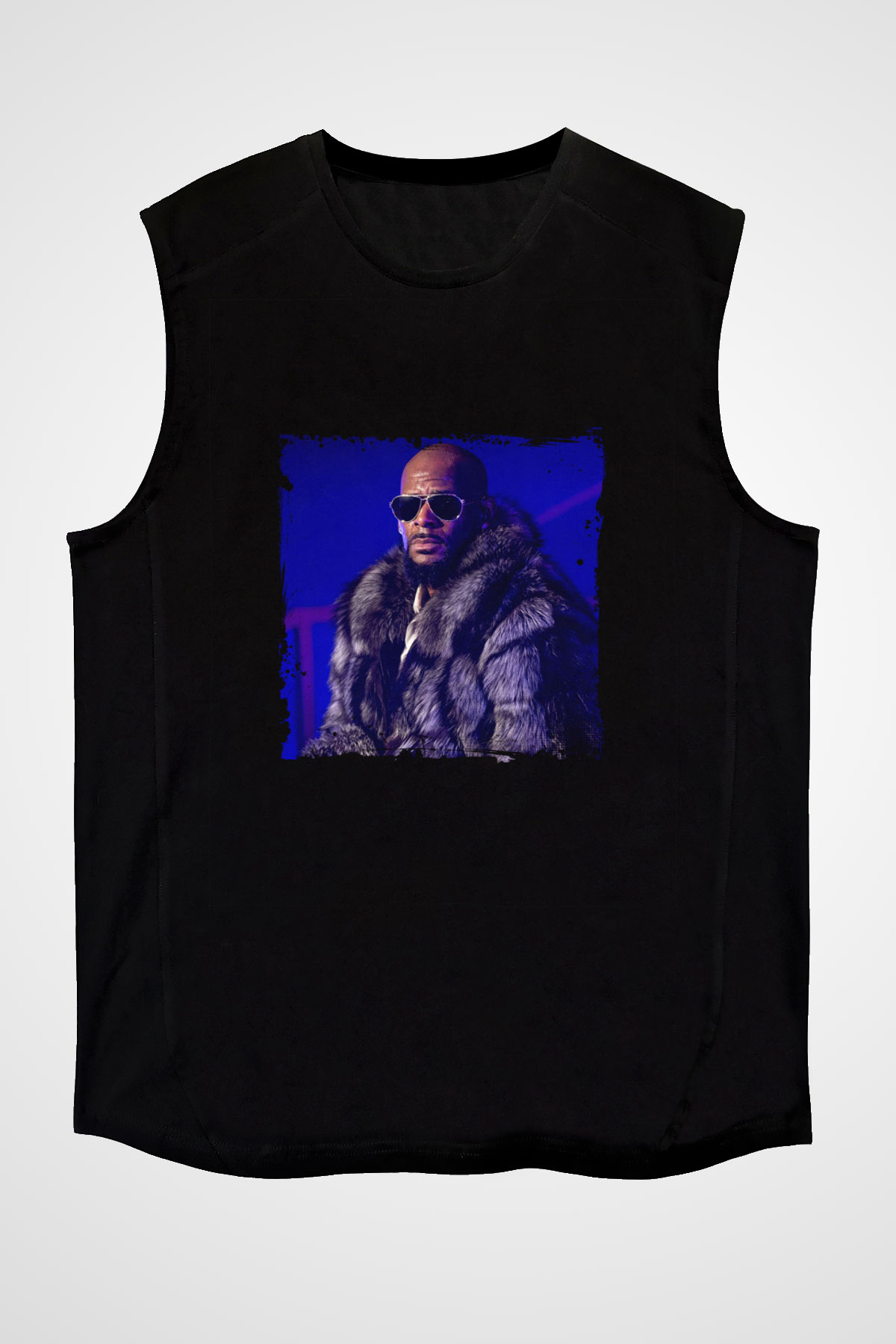 R. Kelly Baskılı Unisex Siyah Kolsuz Tişört