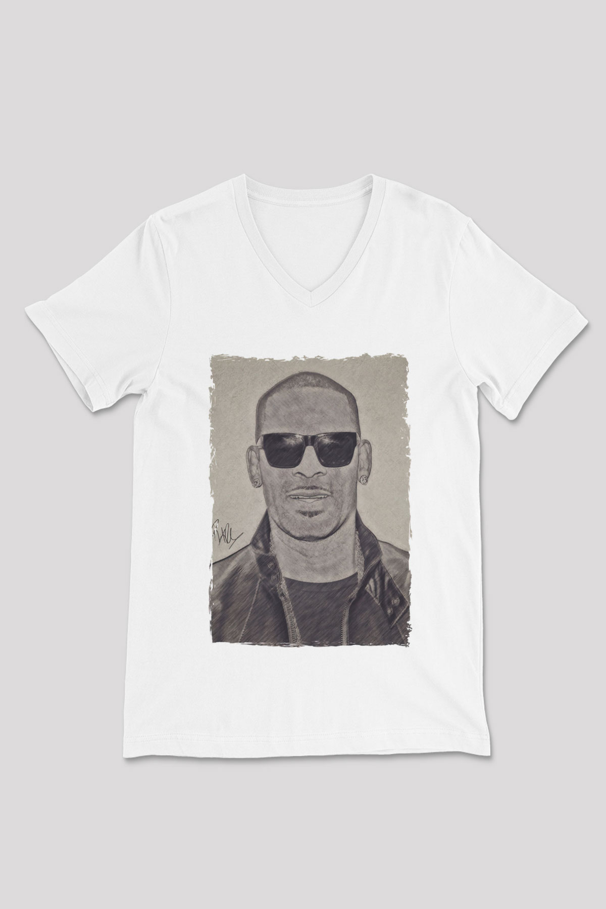R.Kelly Beyaz Unisex V Yaka Tişört