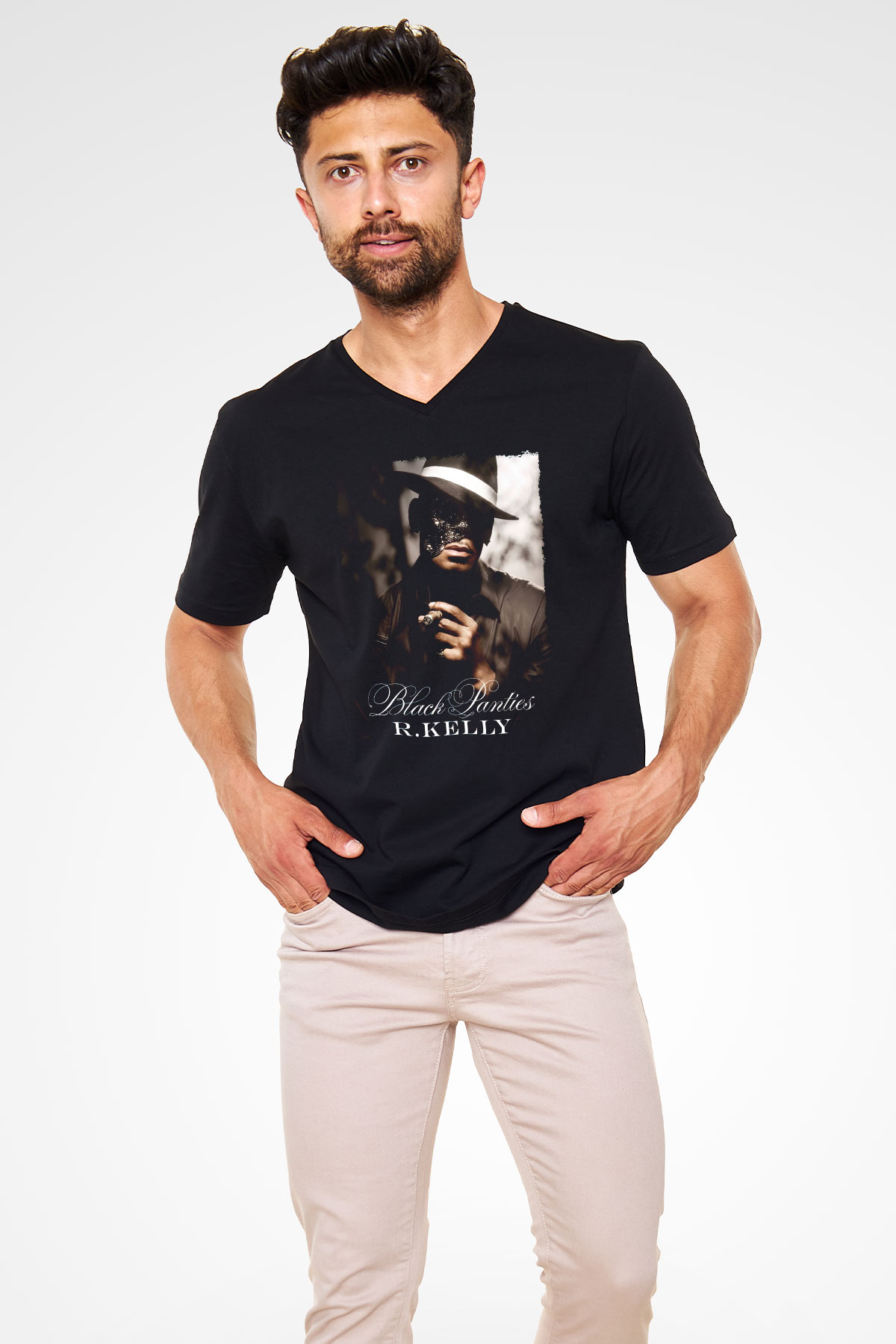 R.Kelly Siyah Unisex V Yaka Tişört
