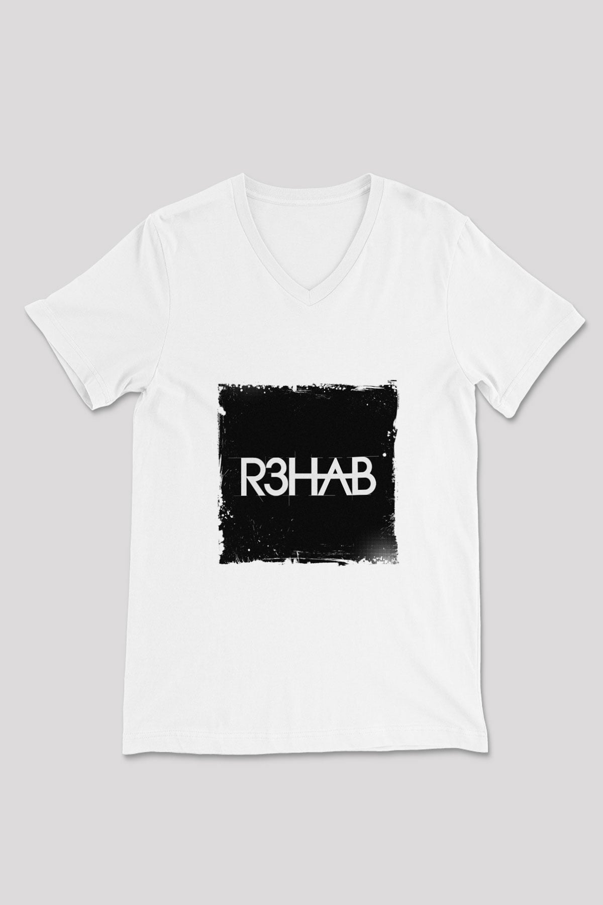 R3hab Baskılı Beyaz V Yaka Unisex Tişört