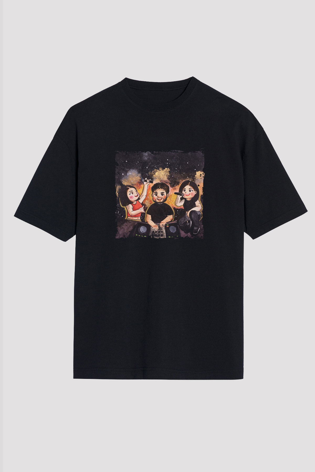 R3hab Baskılı Unisex Oversize Siyah Tişört