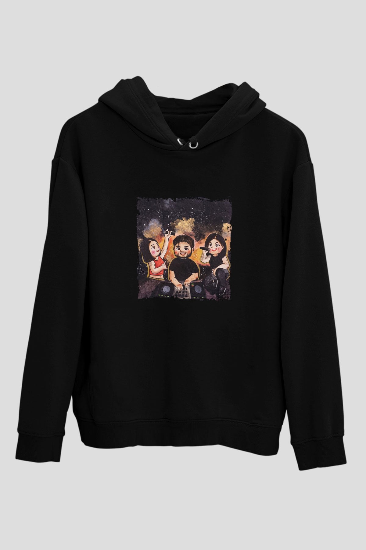 R3hab Baskılı Unisex Siyah Hoodie