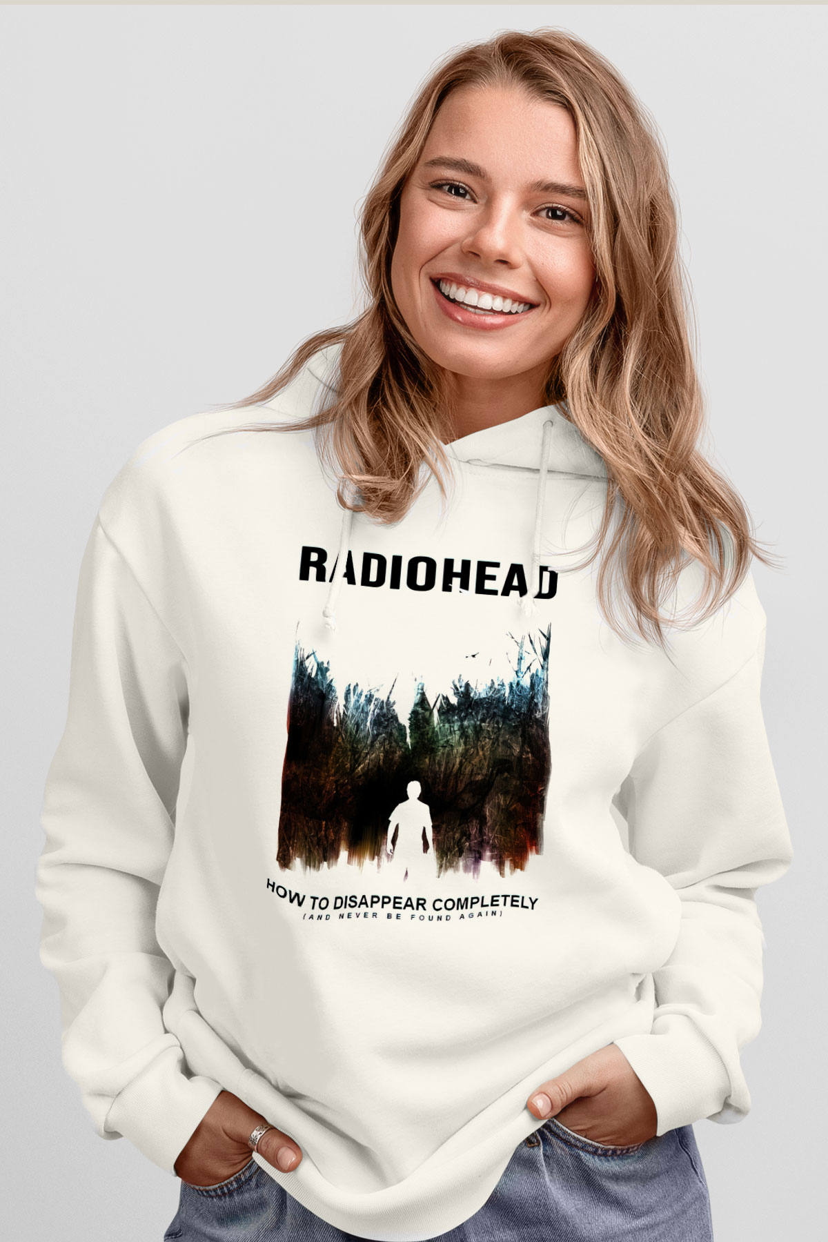Radiohead Beyaz Unisex Kapşonlu Sweatshirt